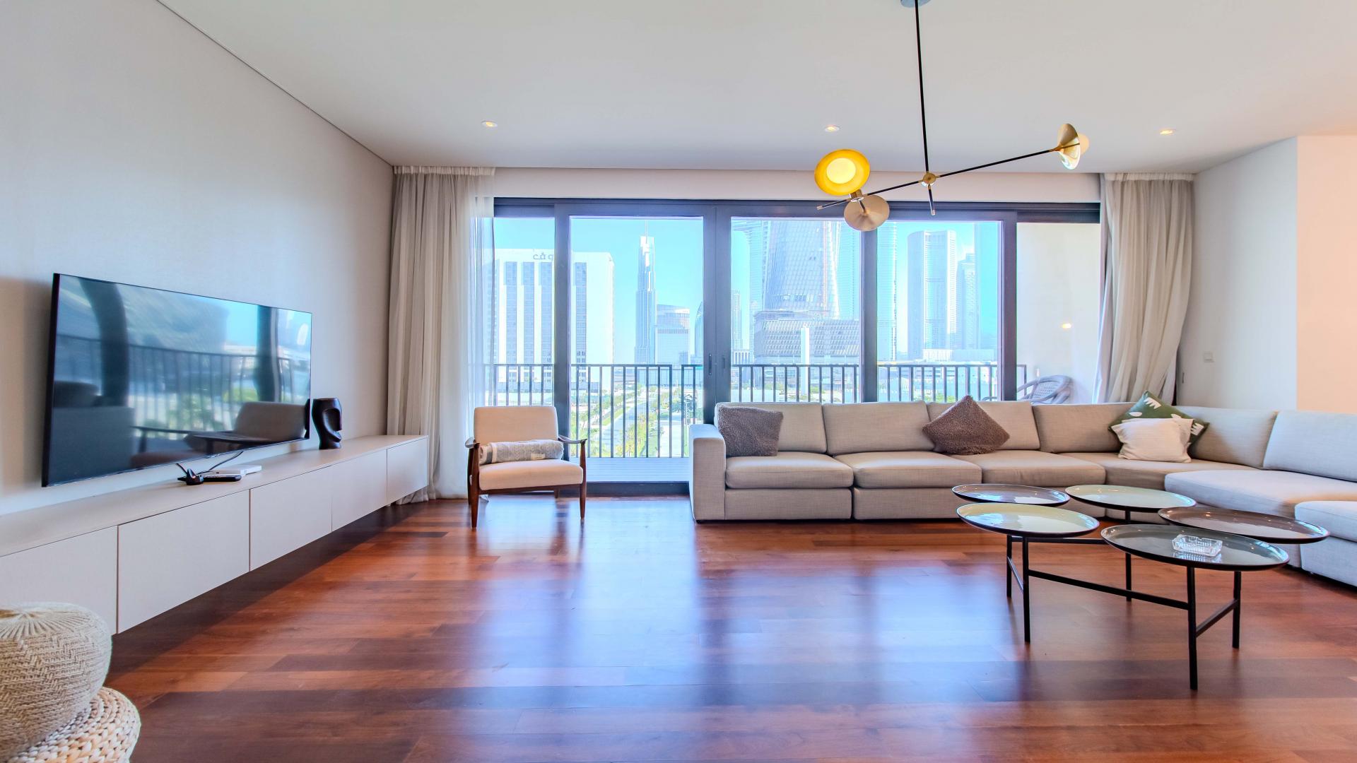 Spacious City Walk apartment with Burj Khalifa view, modern living area, and elegant decor