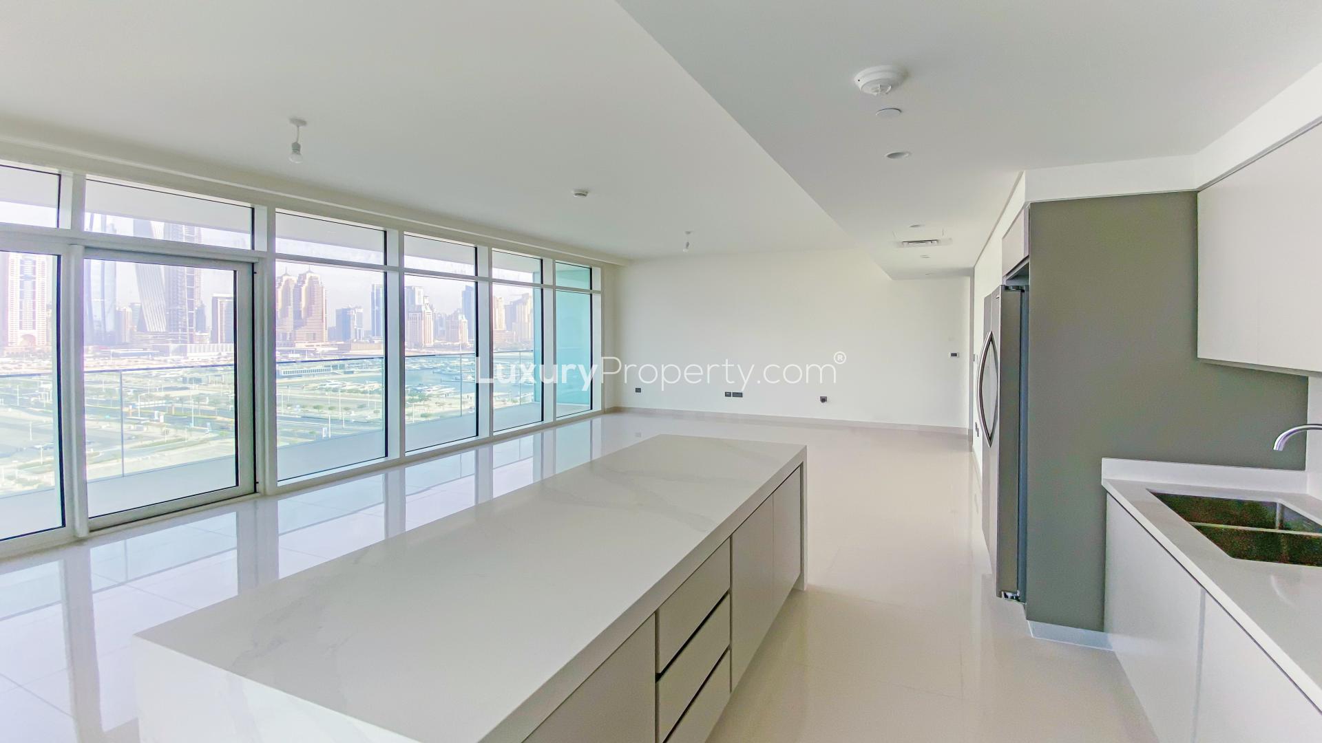 Brand new luxury beachfront apartment interior with sea view in Emaar Beachfront, Dubai Harbour