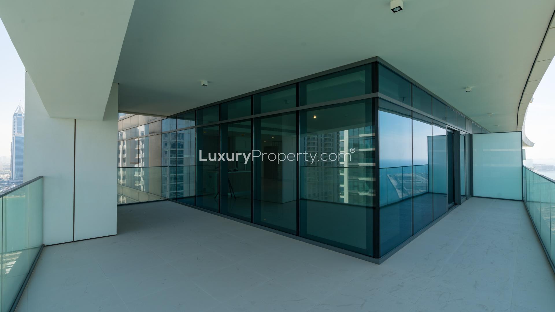 Spacious balcony view from 3-bedroom apartment in Beach Vista, Emaar Beachfront, Dubai Harbour