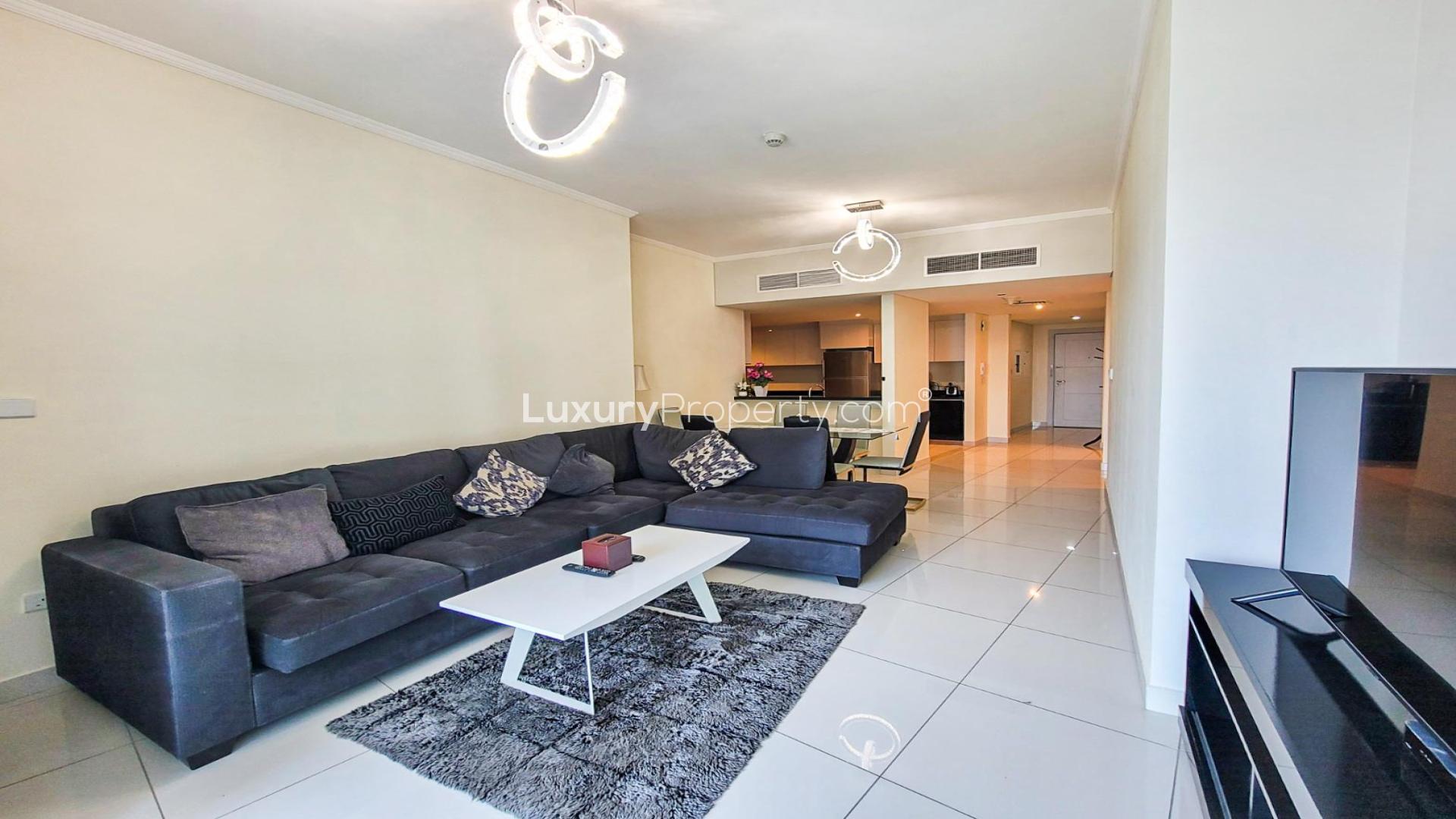 Furnished Dubai Marina apartment with modern living area and marina view in Damac Heights