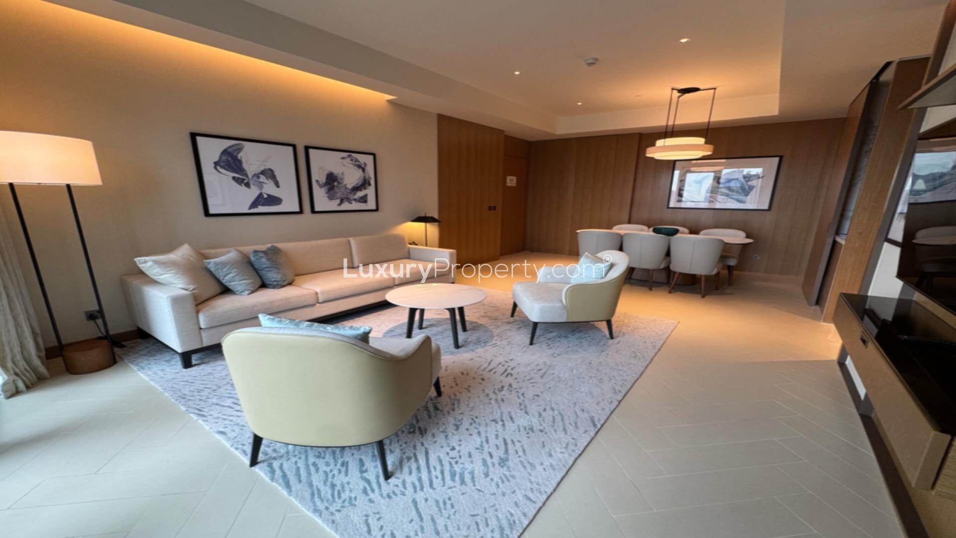 Modern living and dining area in 3-bedroom apartment, The Address Dubai Opera, Downtown Dubai