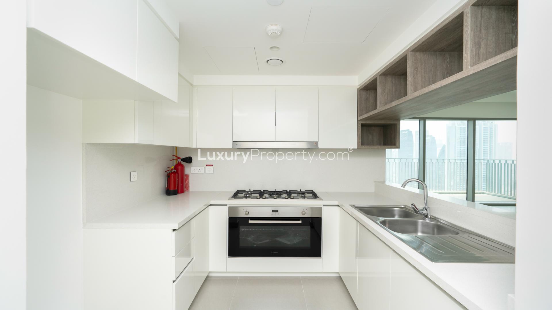 Modern kitchen and living area in Downtown Dubai apartment for rent, Downtown Views II