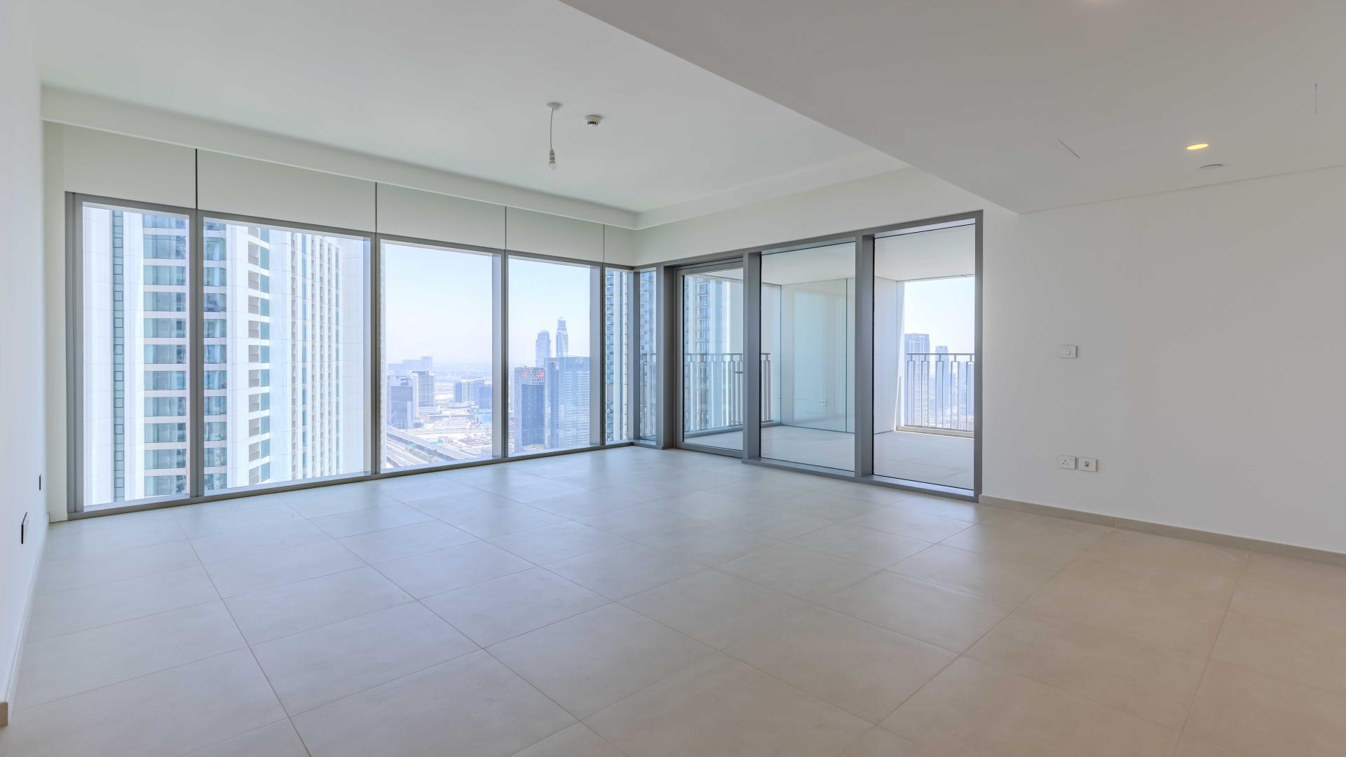 Luxurious apartment balcony view of Downtown Dubai skyline and Burj Khalifa in Downtown Views II