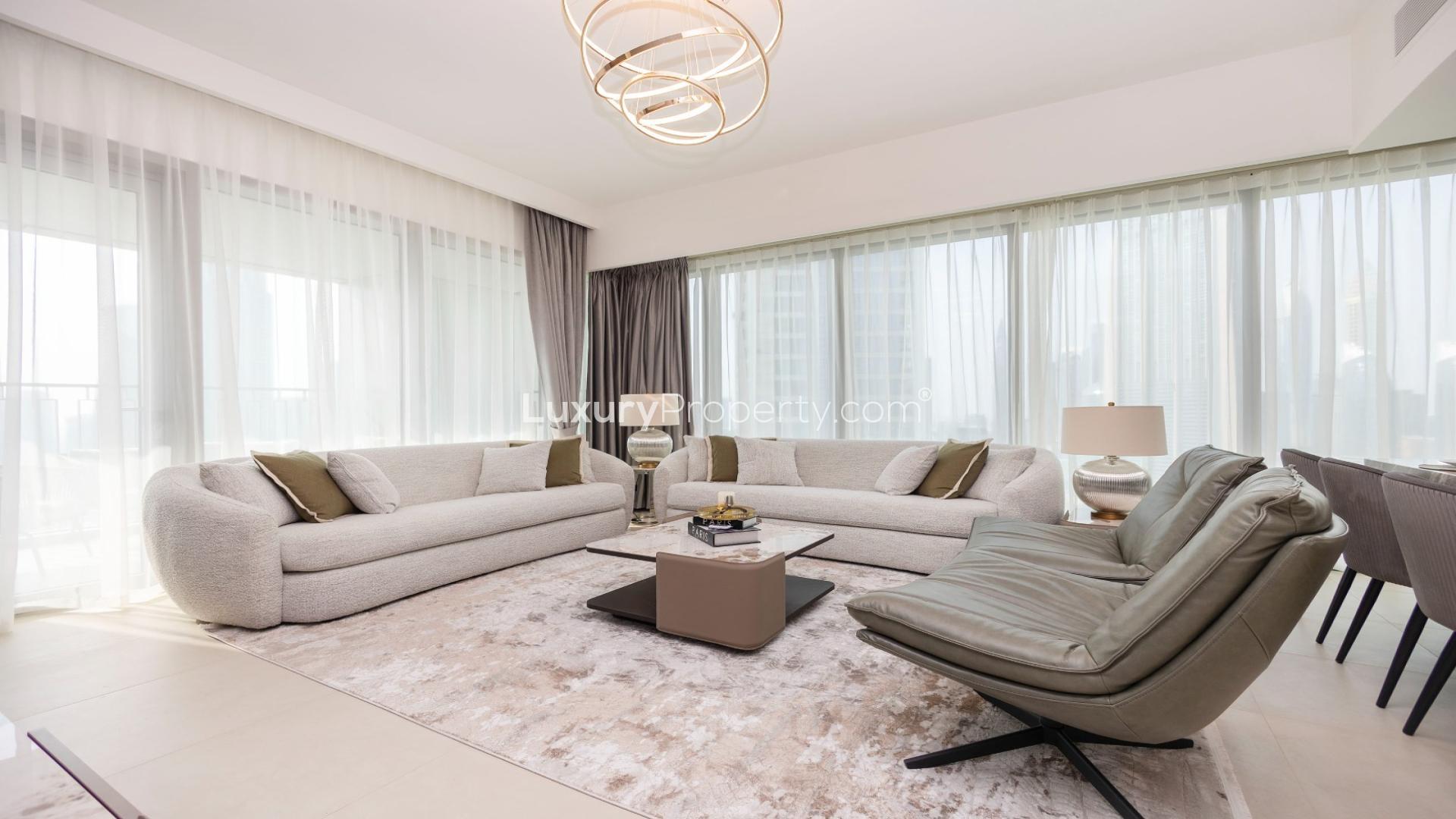 Fully furnished living and dining area in 3BR apartment, Downtown Views II, Dubai