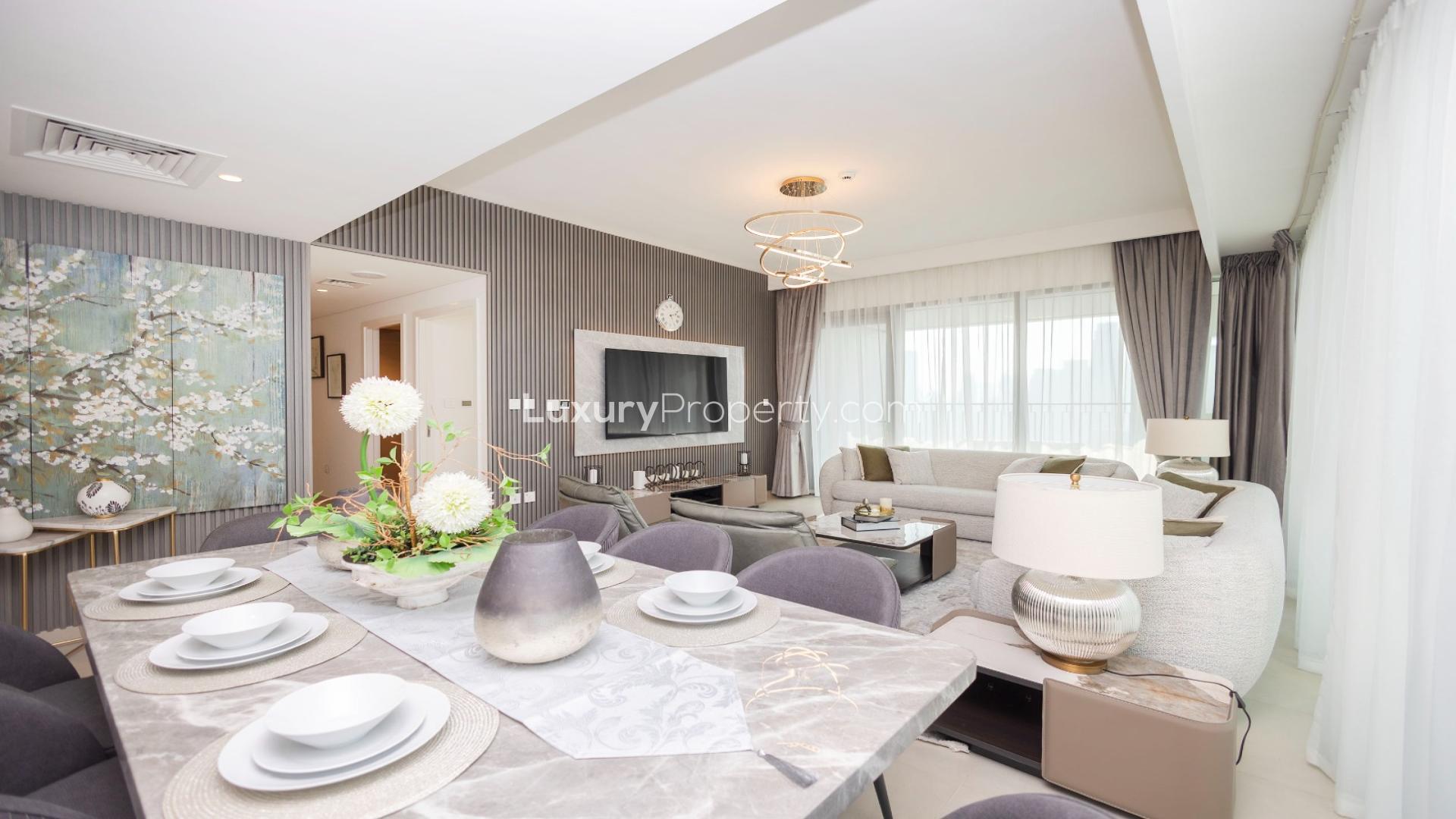 Luxury living room in furnished 3BR apartment, Downtown Views II, Downtown Dubai