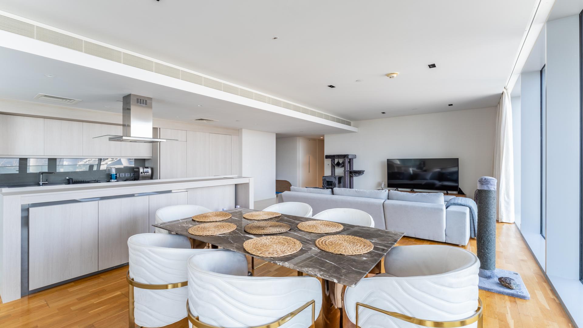 Contemporary living room in 3-bedroom apartment, Bluewaters Residences, featuring modern furniture and open layout