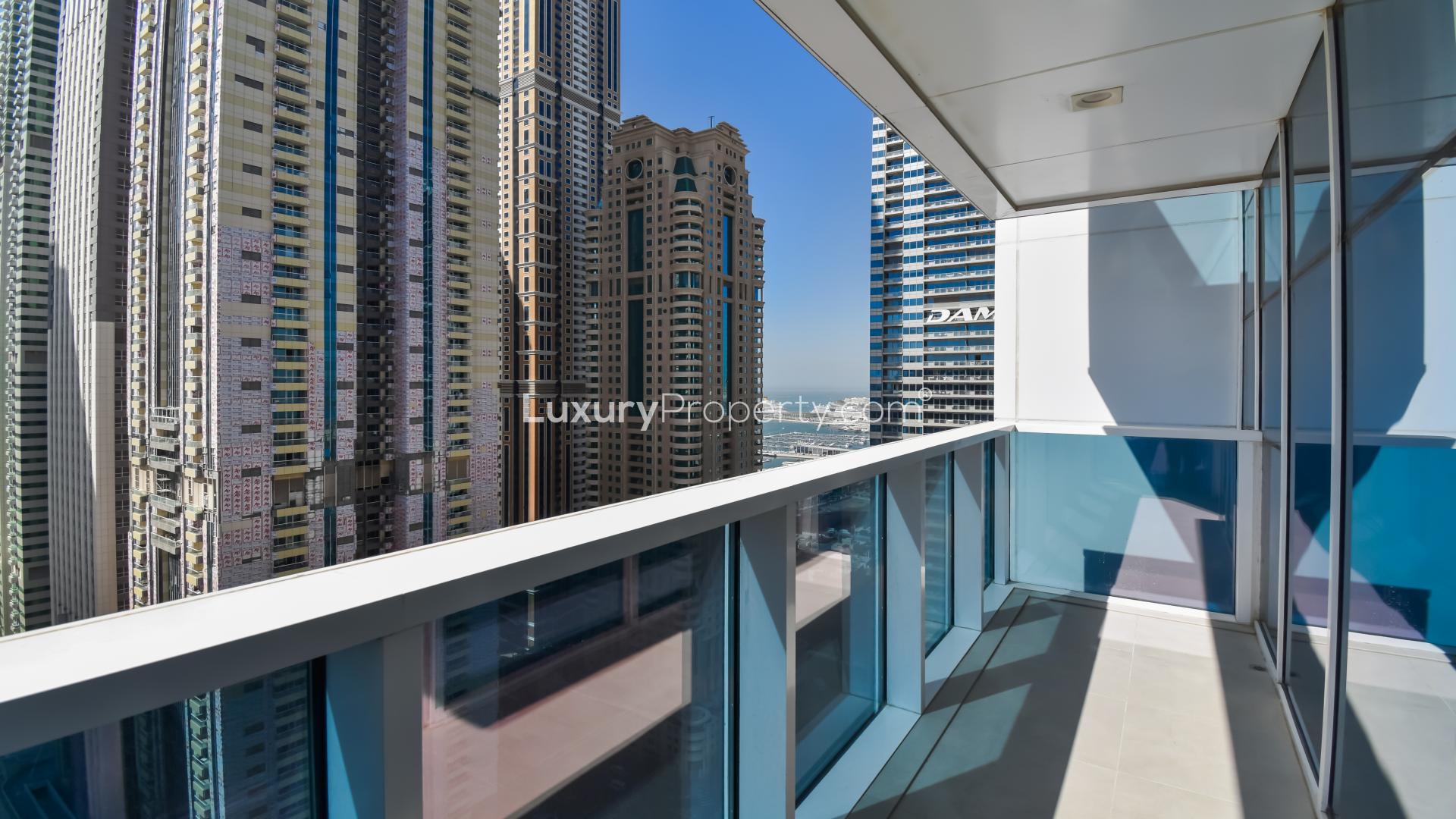 Stylishly furnished dining area with marina views in Dubai Marina apartment for rent