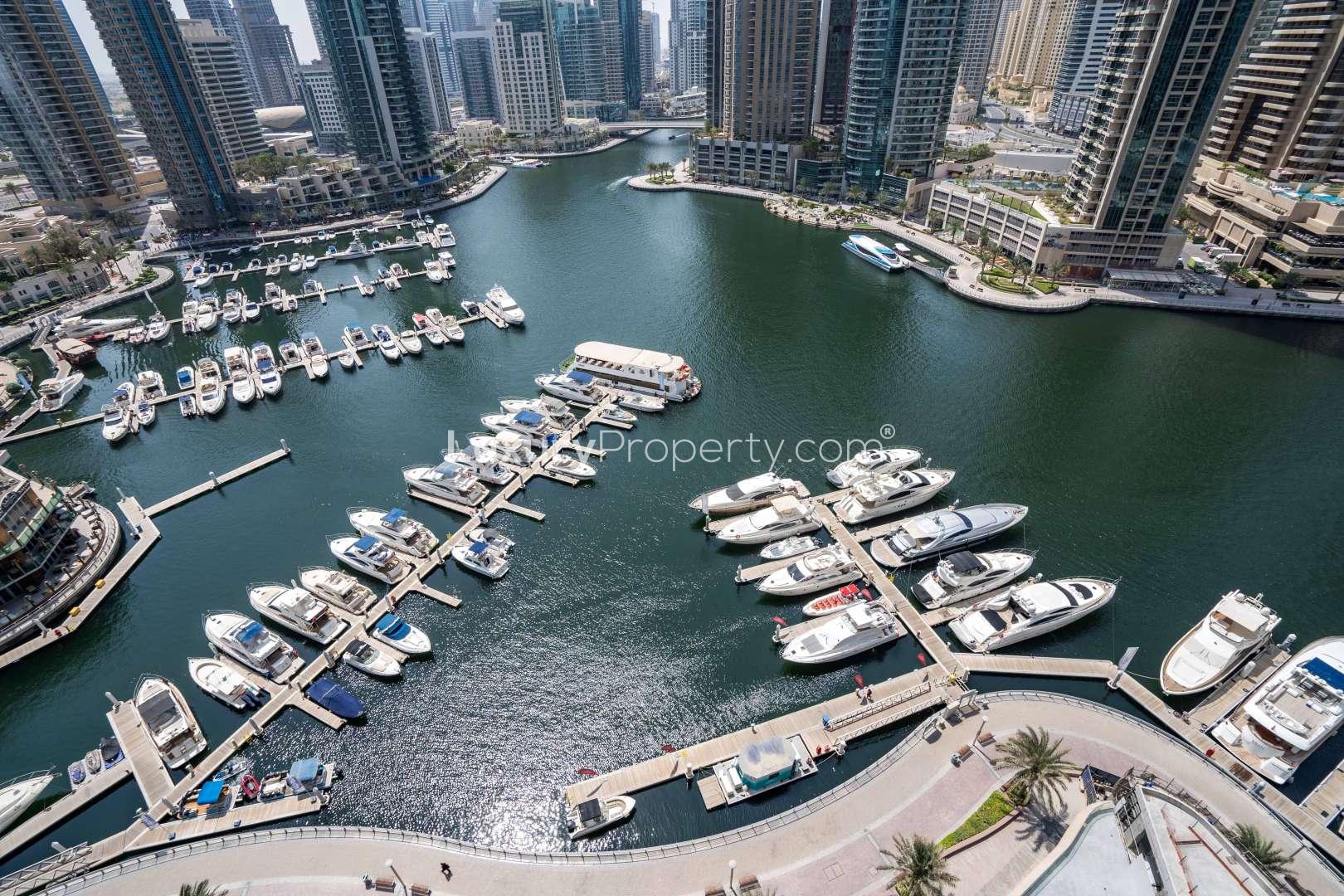 Spacious balcony with stunning Dubai Marina views from Marina Gate 2 apartment for rent