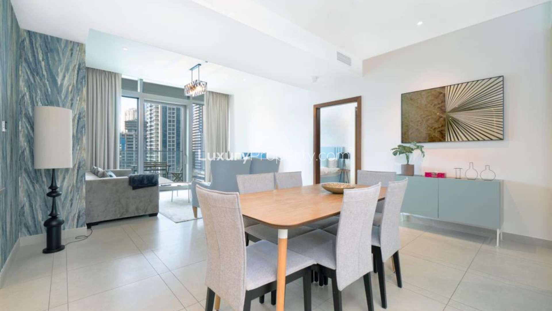 Luxurious living room in furnished apartment, Marina Gate 2, Dubai Marina, modern decor