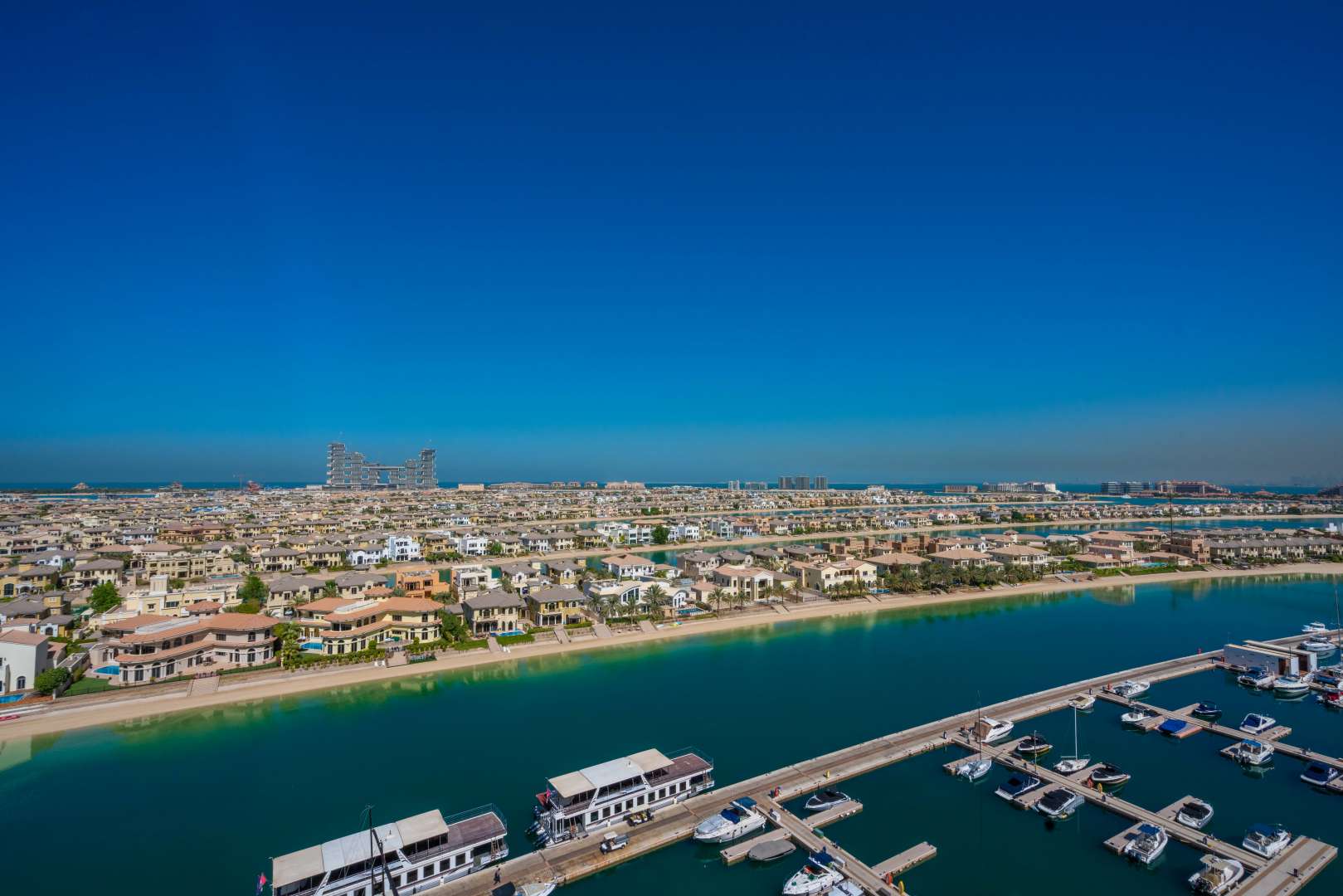 Aerial view of Marina Residences, Palm Jumeirah, showcasing stunning waterfront and cityscape