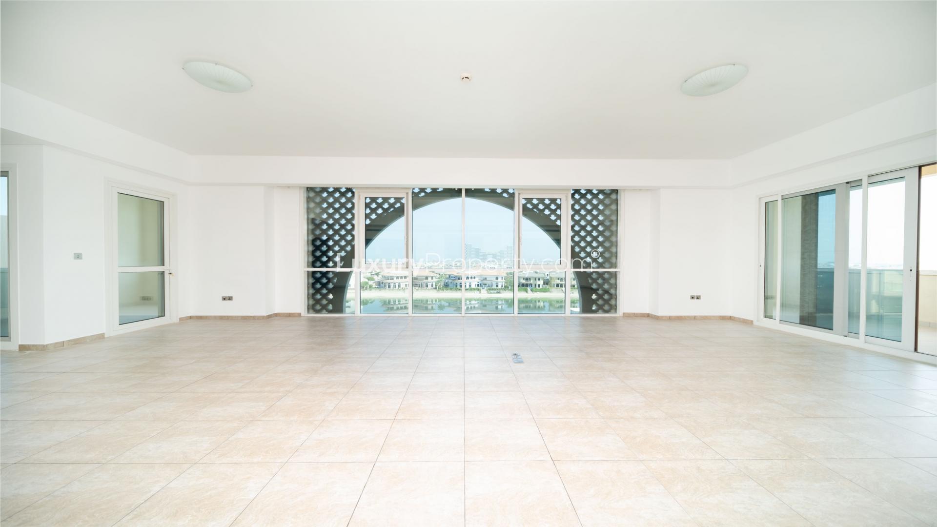 Marina view from Palm Jumeirah apartment for rent, showcasing yachts and waterfront scenery