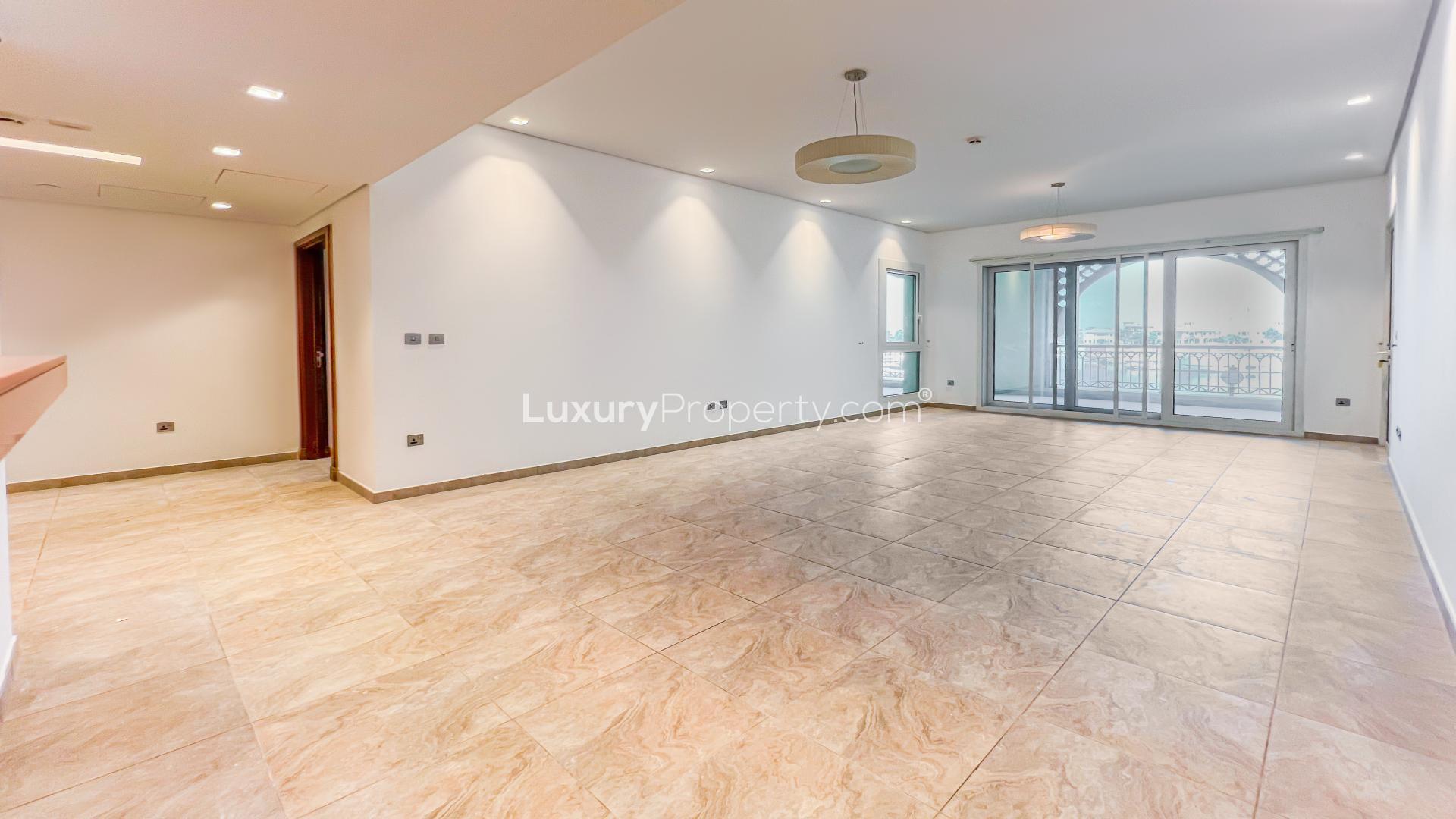 Palm Jumeirah Marina view from spacious apartment balcony in Marina Residences, Dubai