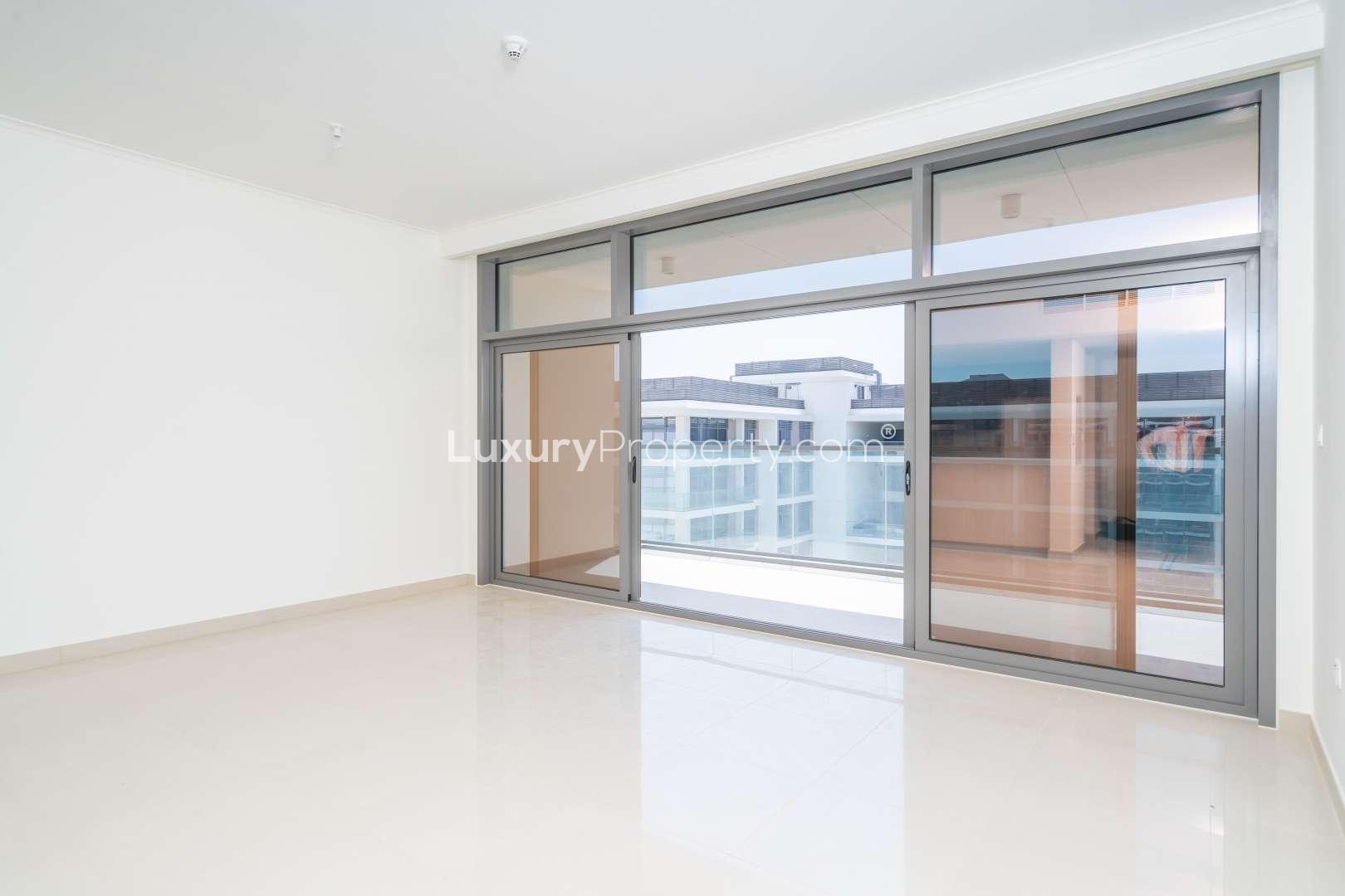 Modern apartment buildings with landscaped courtyard in Dubai Hills Estate, Park Heights