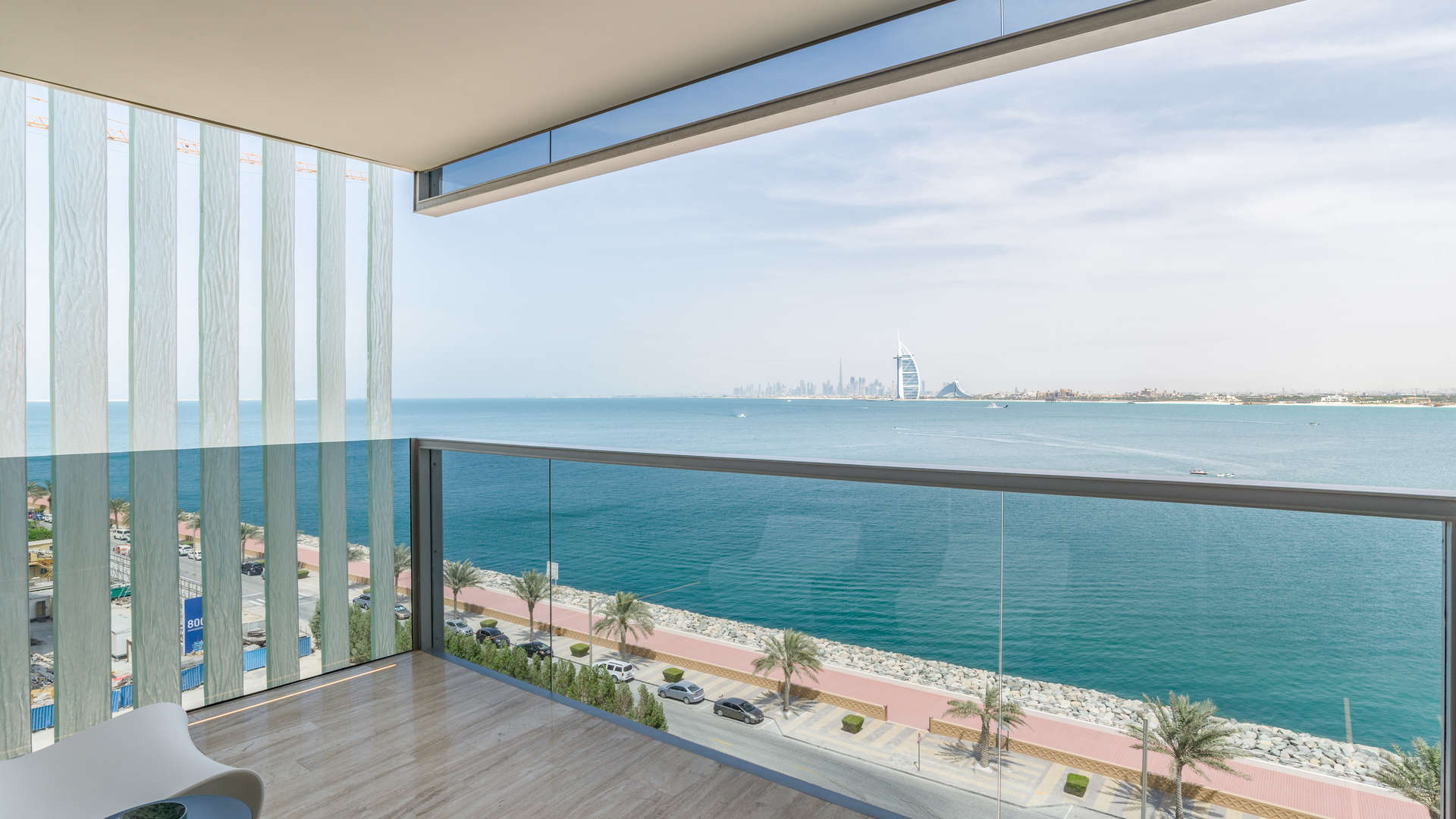 Luxurious living room in Muraba apartment, Palm Jumeirah, with stunning sea views
