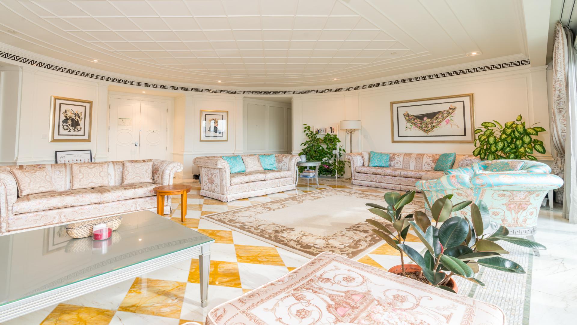 Luxurious living room in fully furnished 3-bedroom apartment, Palazzo Versace, Culture Village