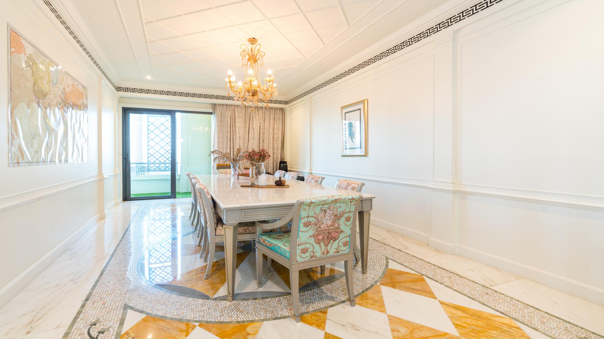 Luxurious living room in Palazzo Versace apartment, Culture Village, featuring elegant furnishings