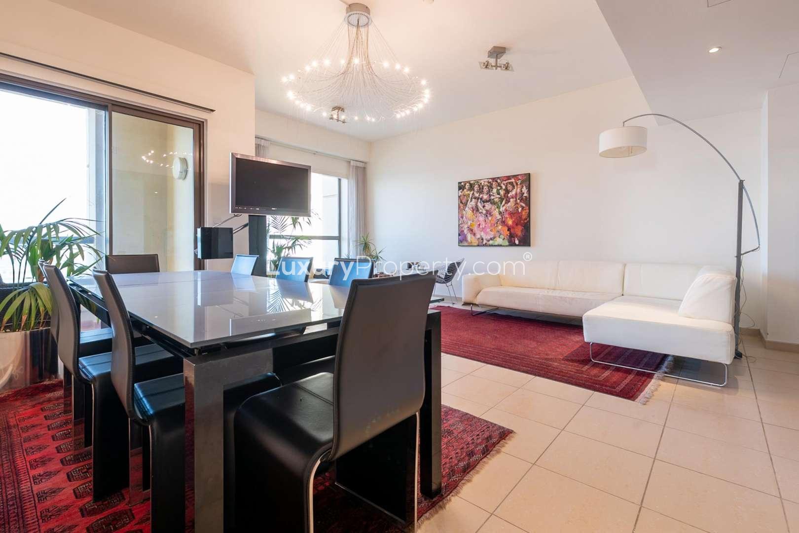 Modern kitchen in 3-bedroom apartment, Rimal 6, JBR, with wooden cabinets and appliances