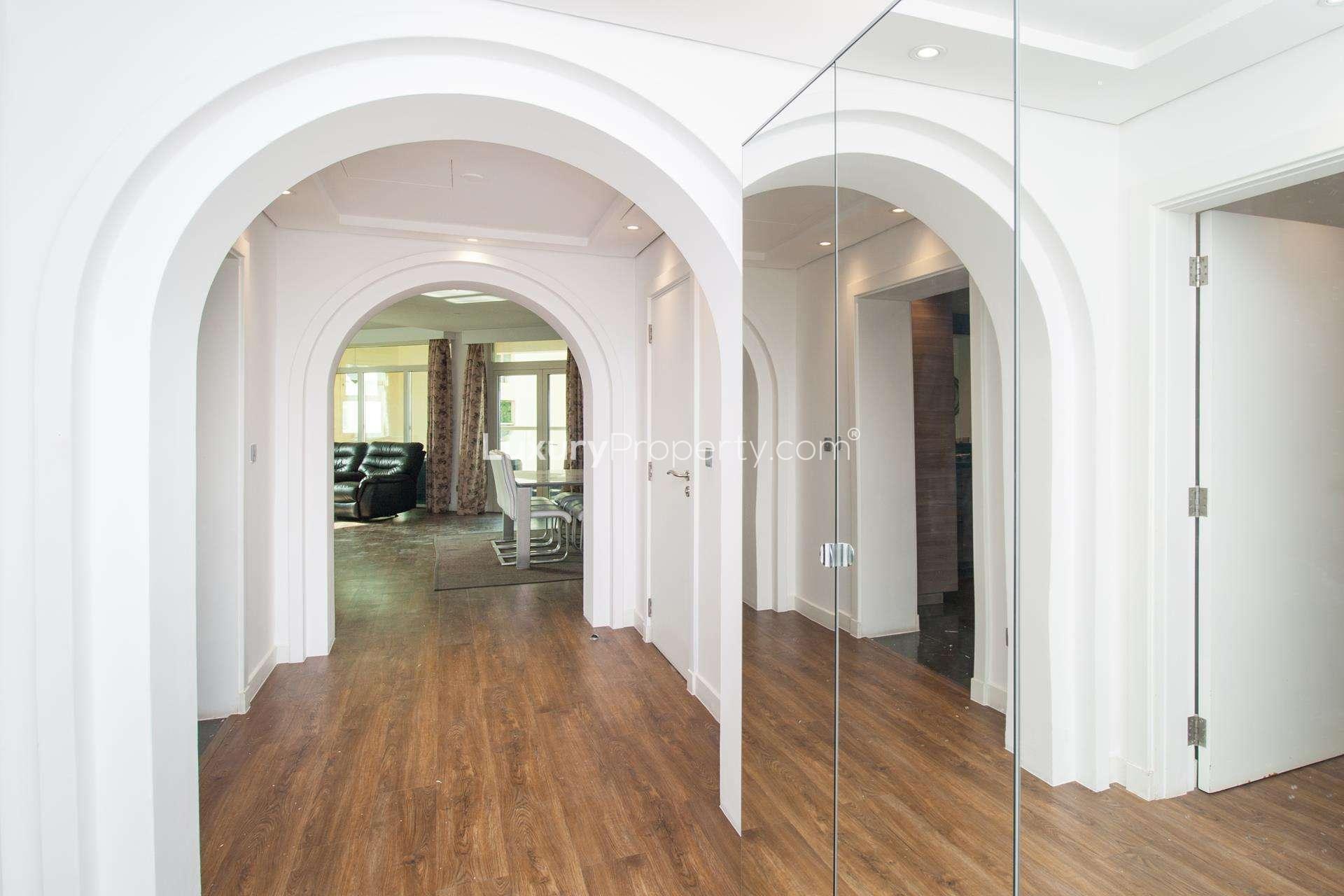 Shoreline Residences view in Palm Jumeirah, featuring apartments and sea in background