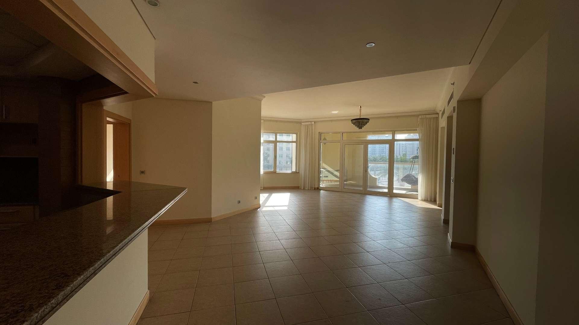 High-floor apartment interior with large windows in Shoreline Apartments, Palm Jumeirah for rent