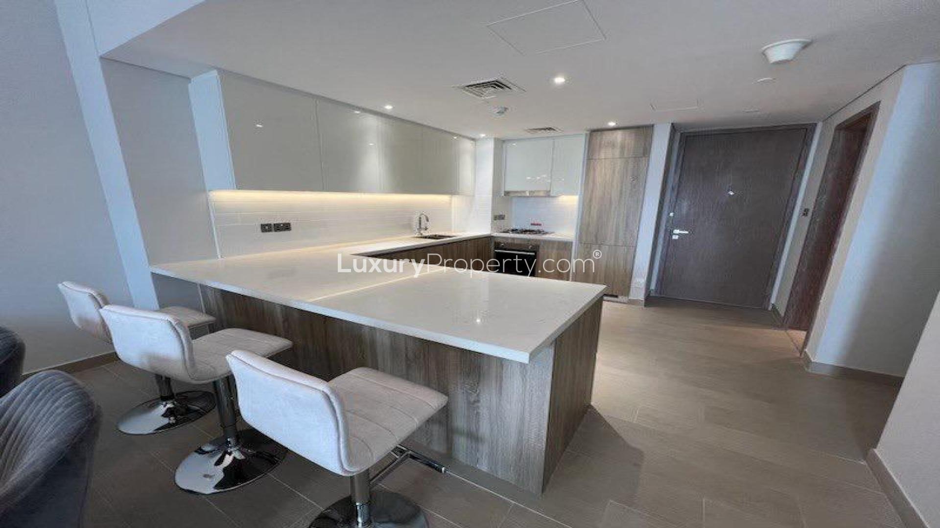 Furnished living area in LIV Residence, Dubai Marina apartment for rent, modern decor