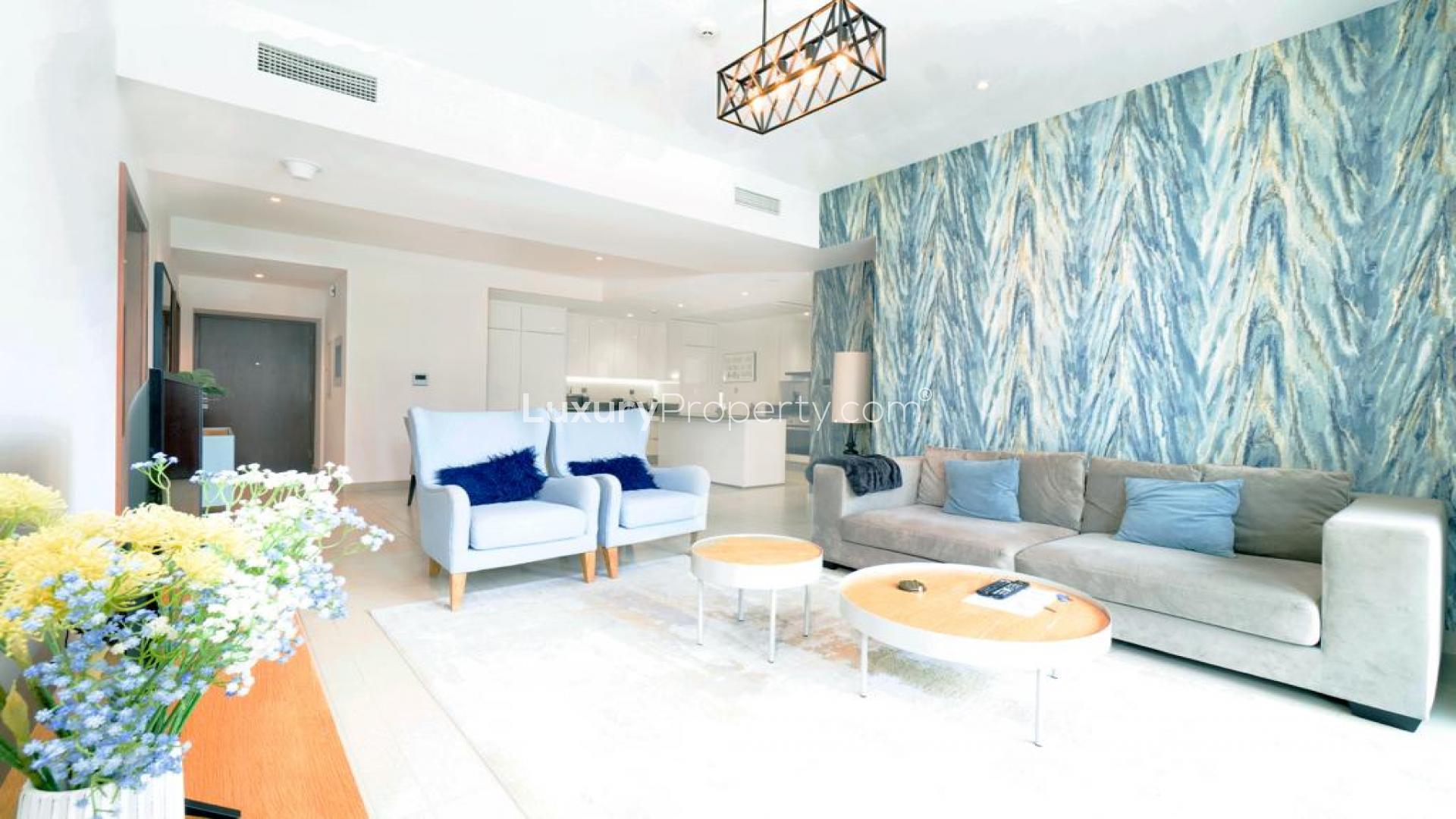 Balcony view of Dubai Marina from Marina Gate apartment, showcasing waterfront and skyline