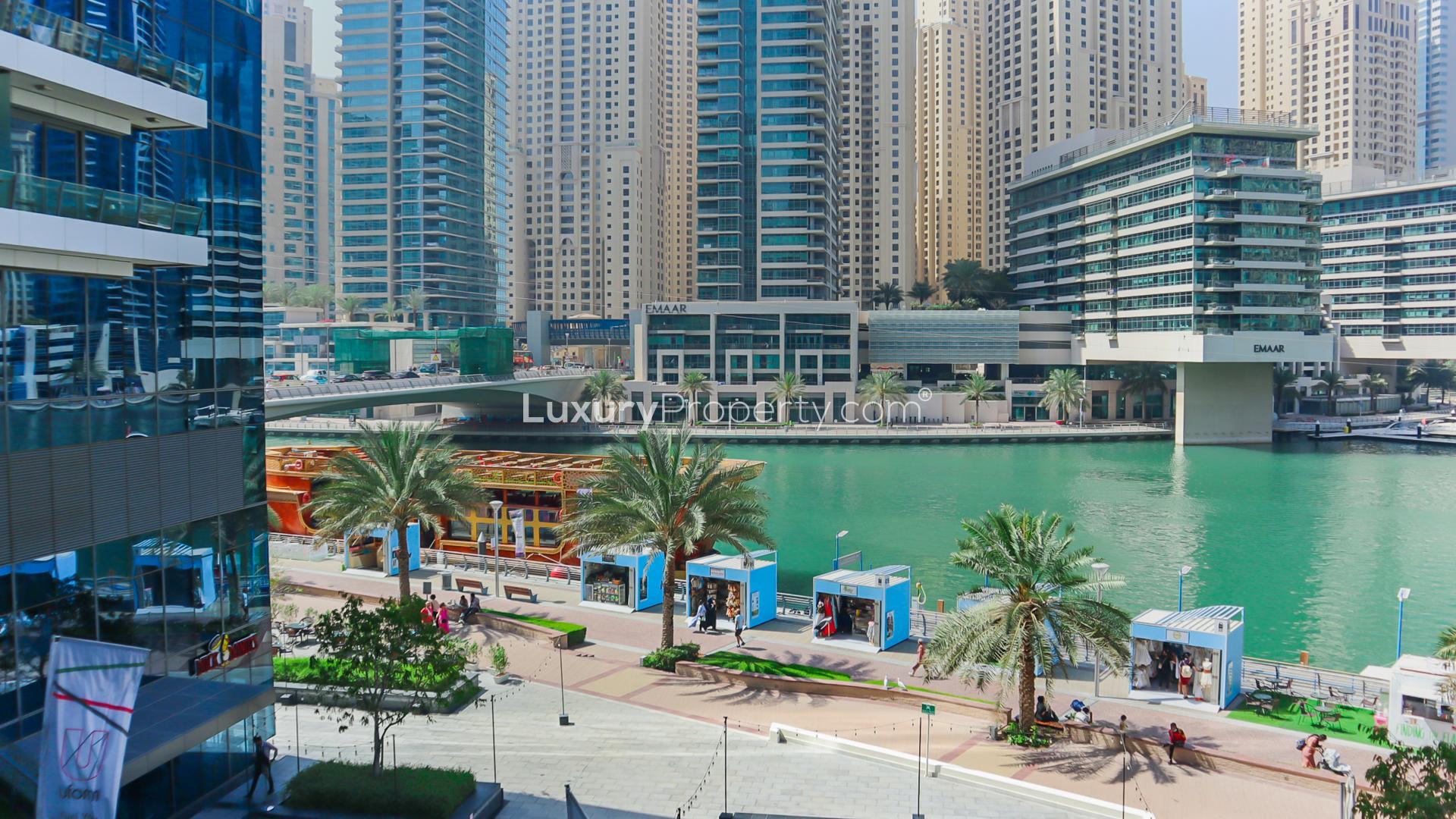 Marina view from 3-bedroom apartment in Silverene Towers, Dubai Marina, available for rent