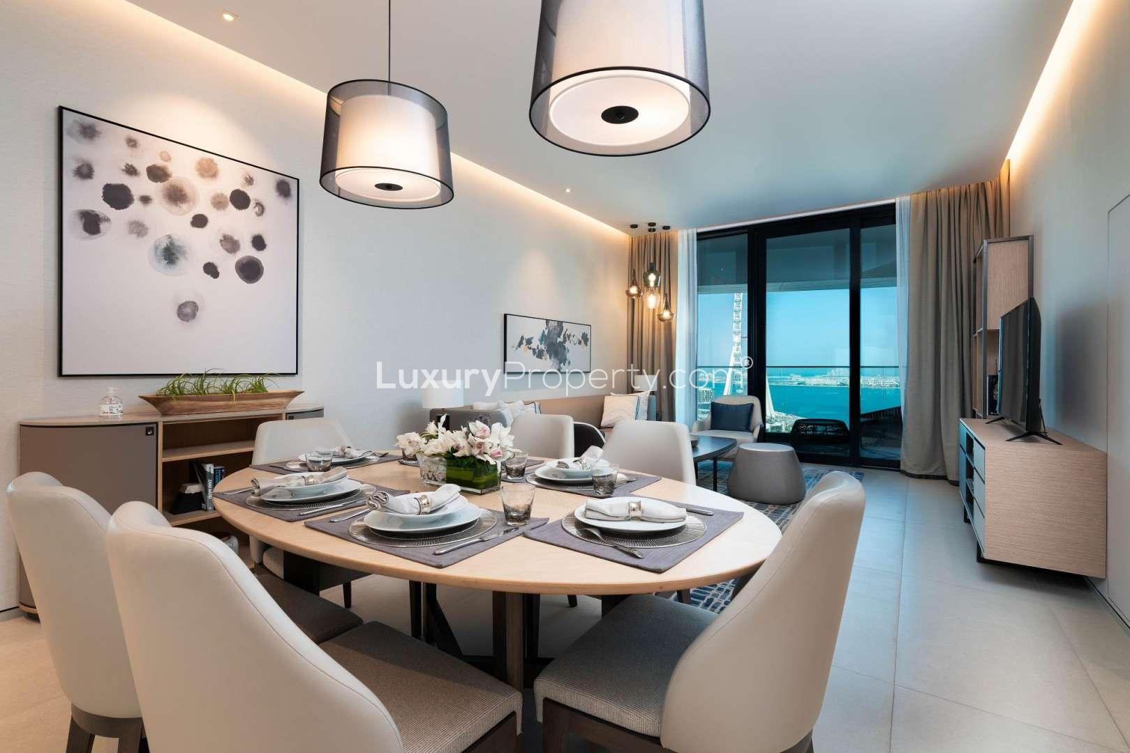 Modern kitchen in Jumeirah Beach Residence apartment, sleek cabinetry and contemporary design
