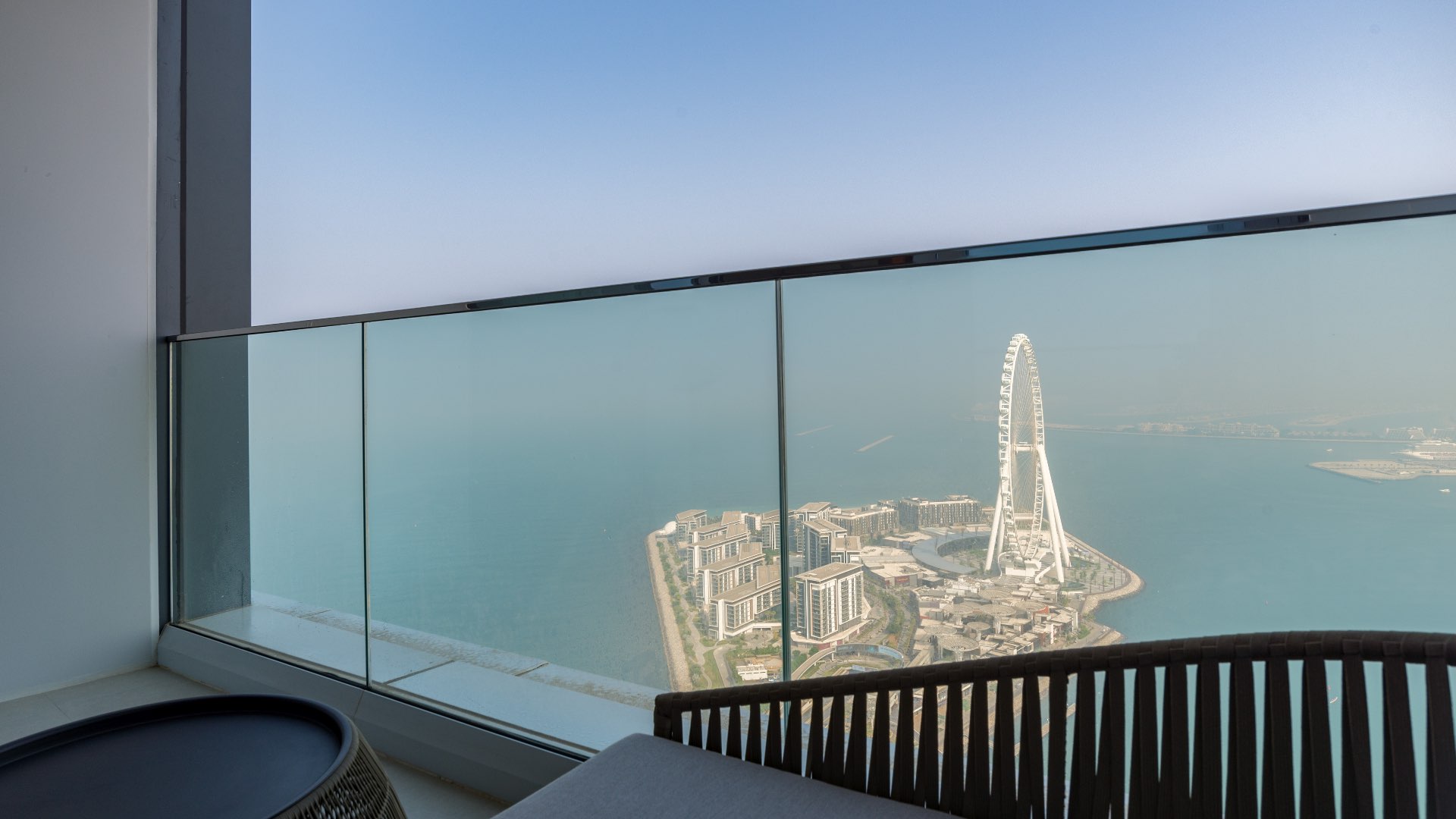 Furnished kitchen and living area in Jumeirah Beach Residence apartment for rent, sea view