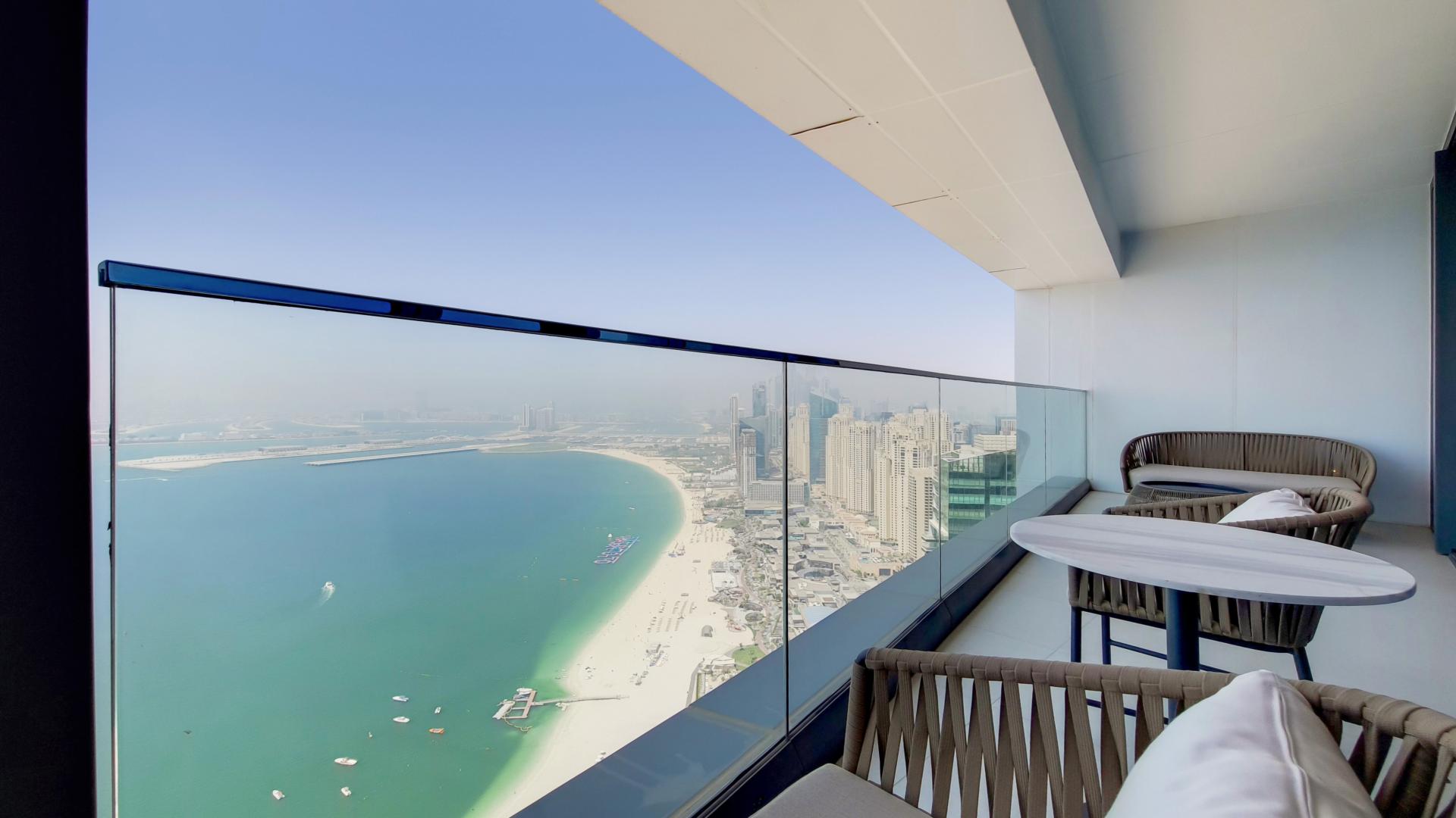Aerial view of Jumeirah Beach Residence and sea near The Address Beach JBR apartment