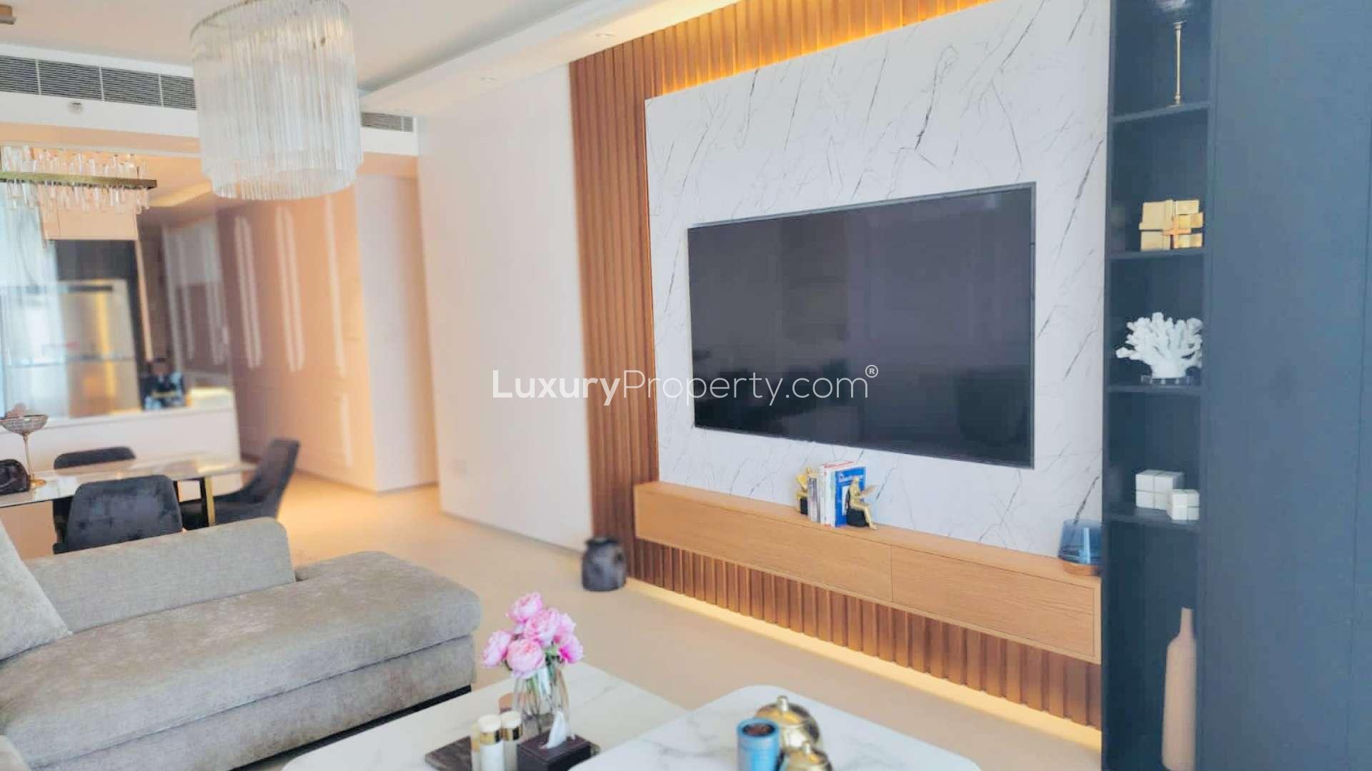 Luxurious living room in 3-bedroom apartment, Address Beach Resort, Jumeirah Beach Residence, Dubai