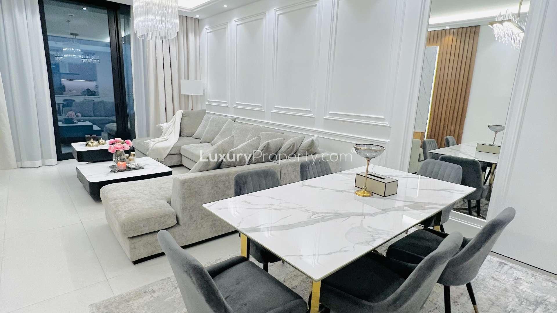 Luxurious furnished apartment interior with modern kitchen at Jumeirah Beach Residence