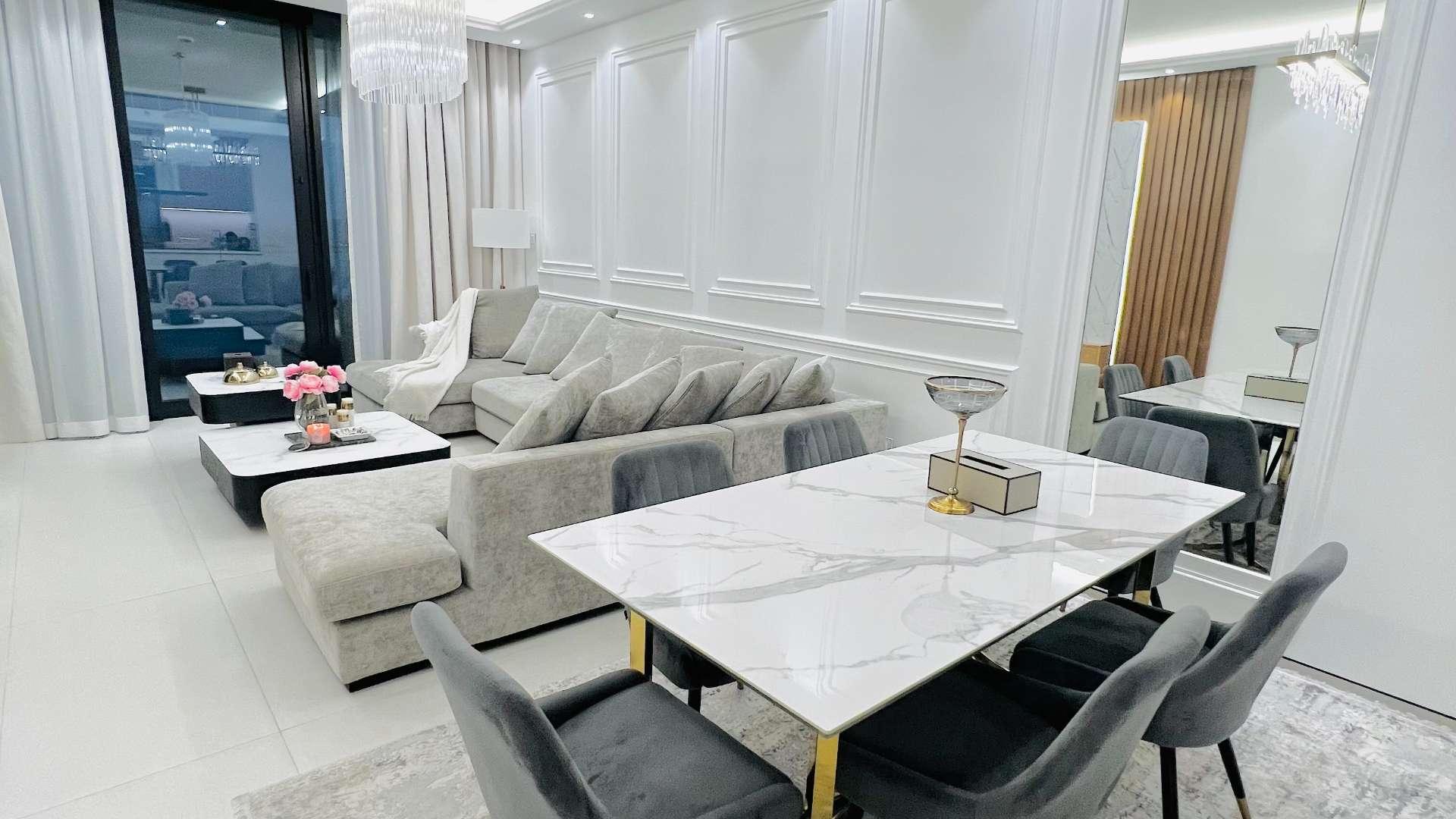 Luxurious furnished apartment interior with modern kitchen at Jumeirah Beach Residence