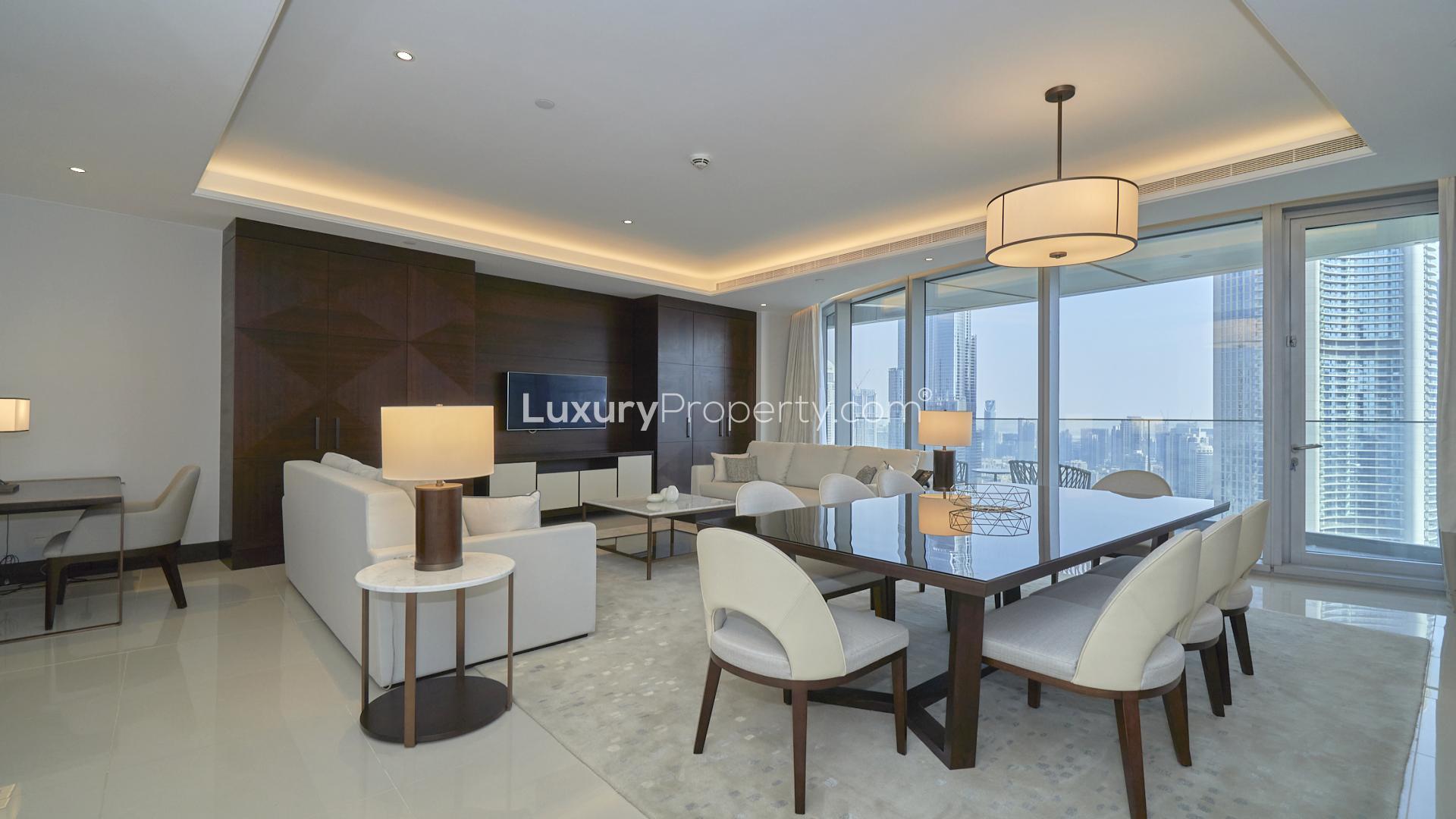 Luxury apartment balcony with Burj Khalifa view, Downtown Dubai, The Address Sky View Towers