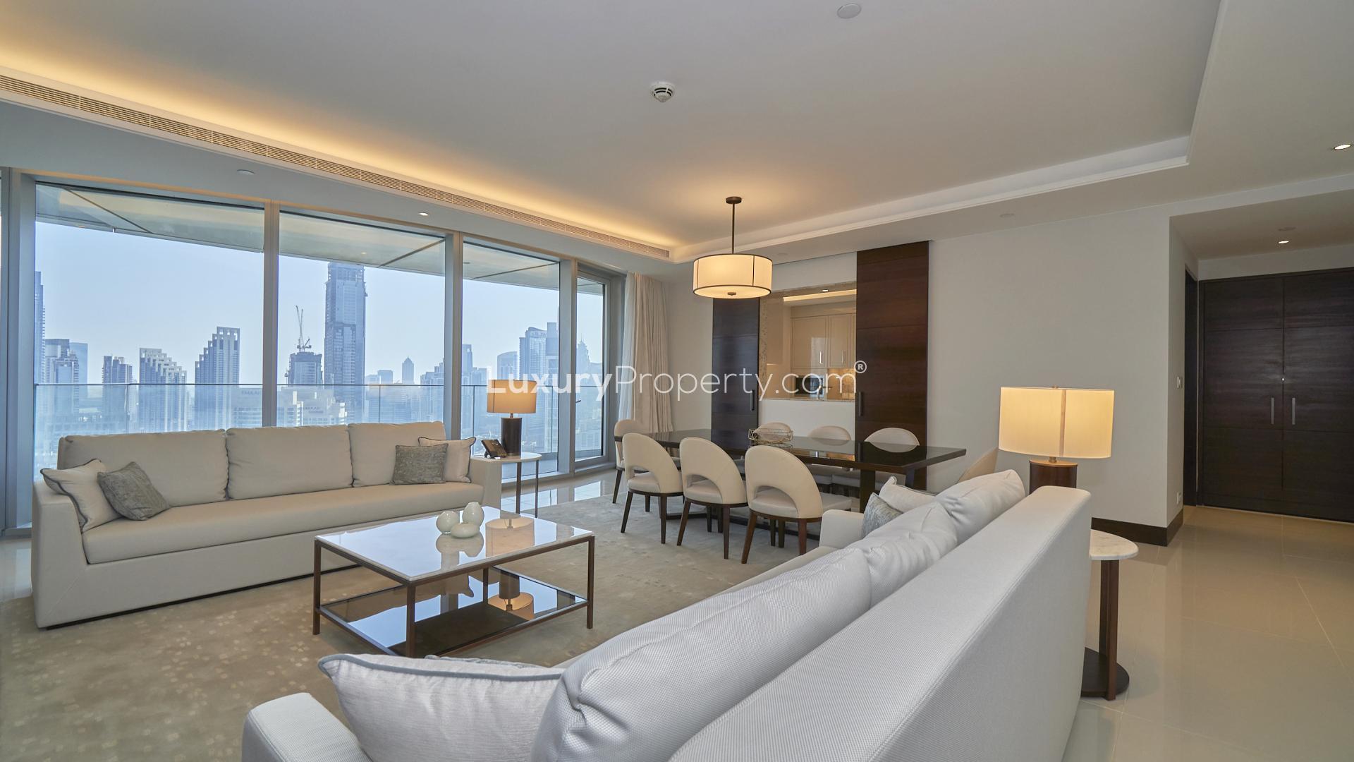 Luxurious furnished living room in Downtown Dubai apartment, Address Sky View Towers