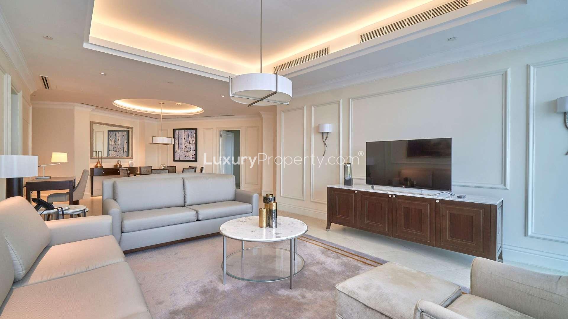 Modern kitchen in furnished Downtown Dubai apartment with Burj Khalifa view, The Address The BLVD