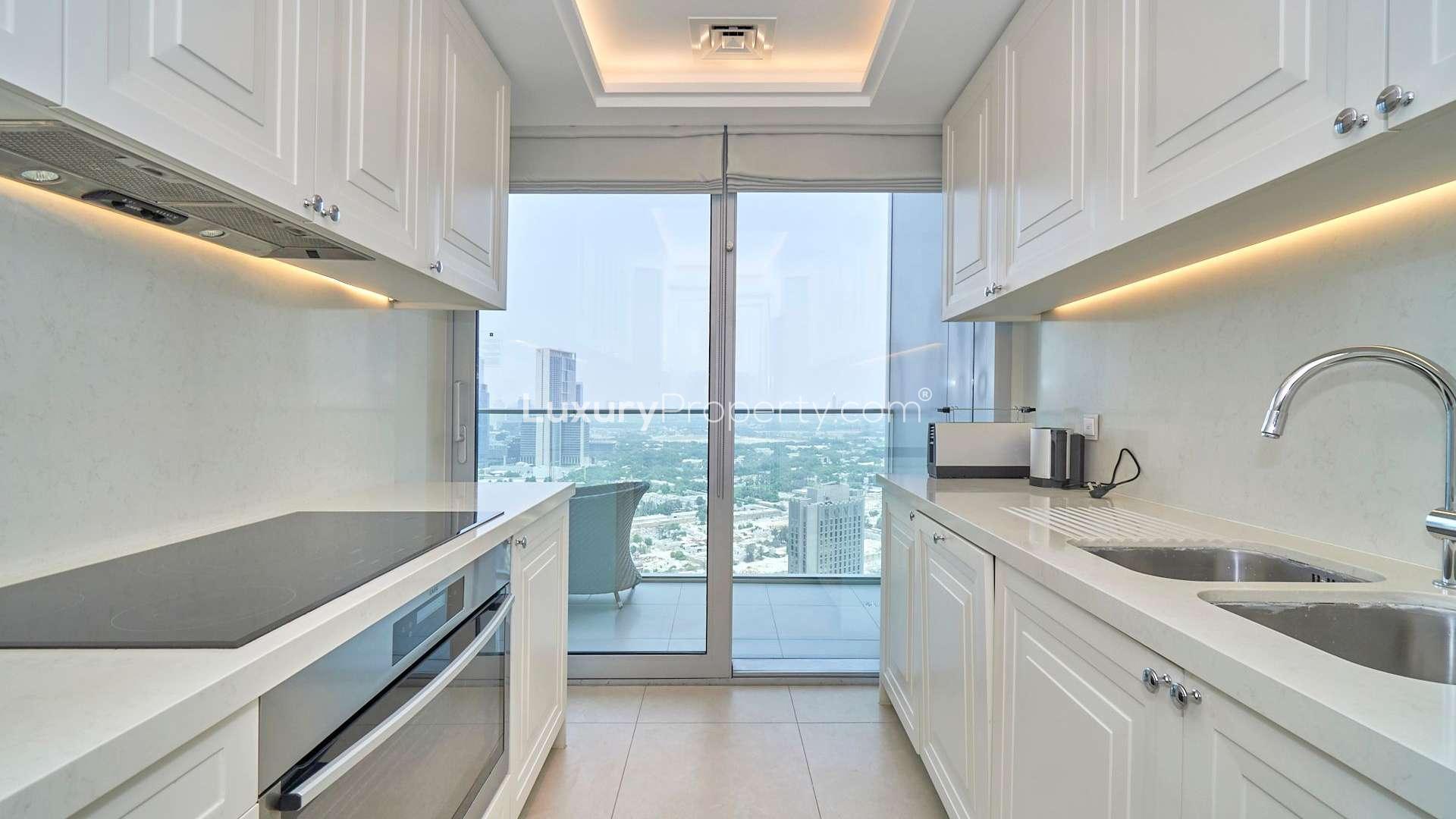 Fully furnished living room in modern Downtown Dubai apartment, The Address The BLVD