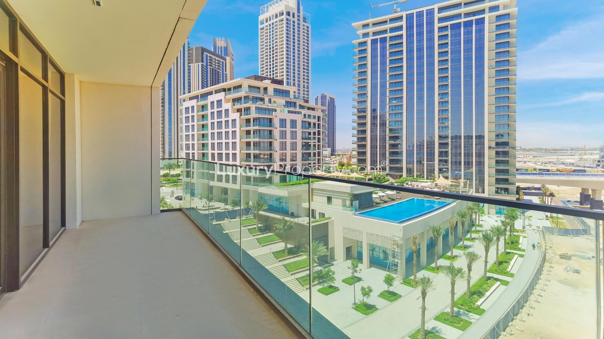 Stunning living room in 3-bedroom apartment, The Cove, Dubai Creek Harbour, for rent