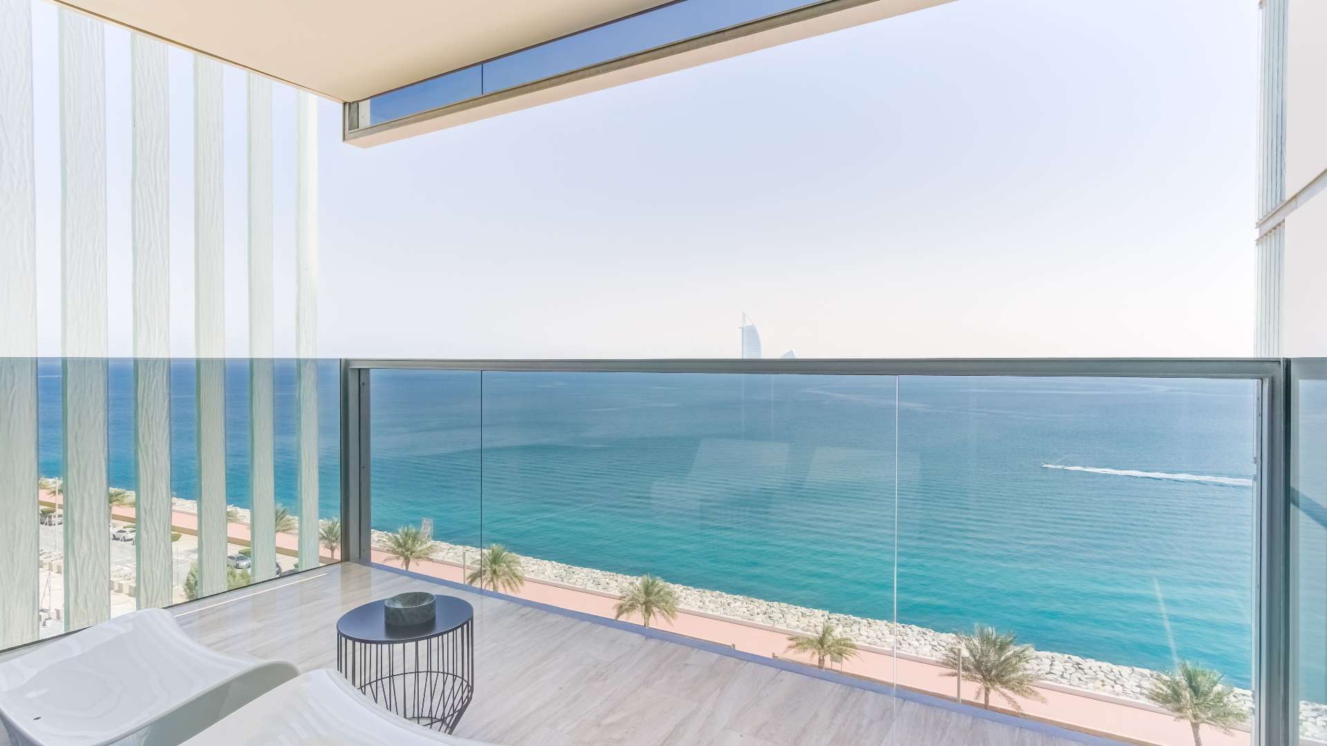 Luxurious Muraba apartment bedroom with stunning Palm Jumeirah sea view, Crescent community
