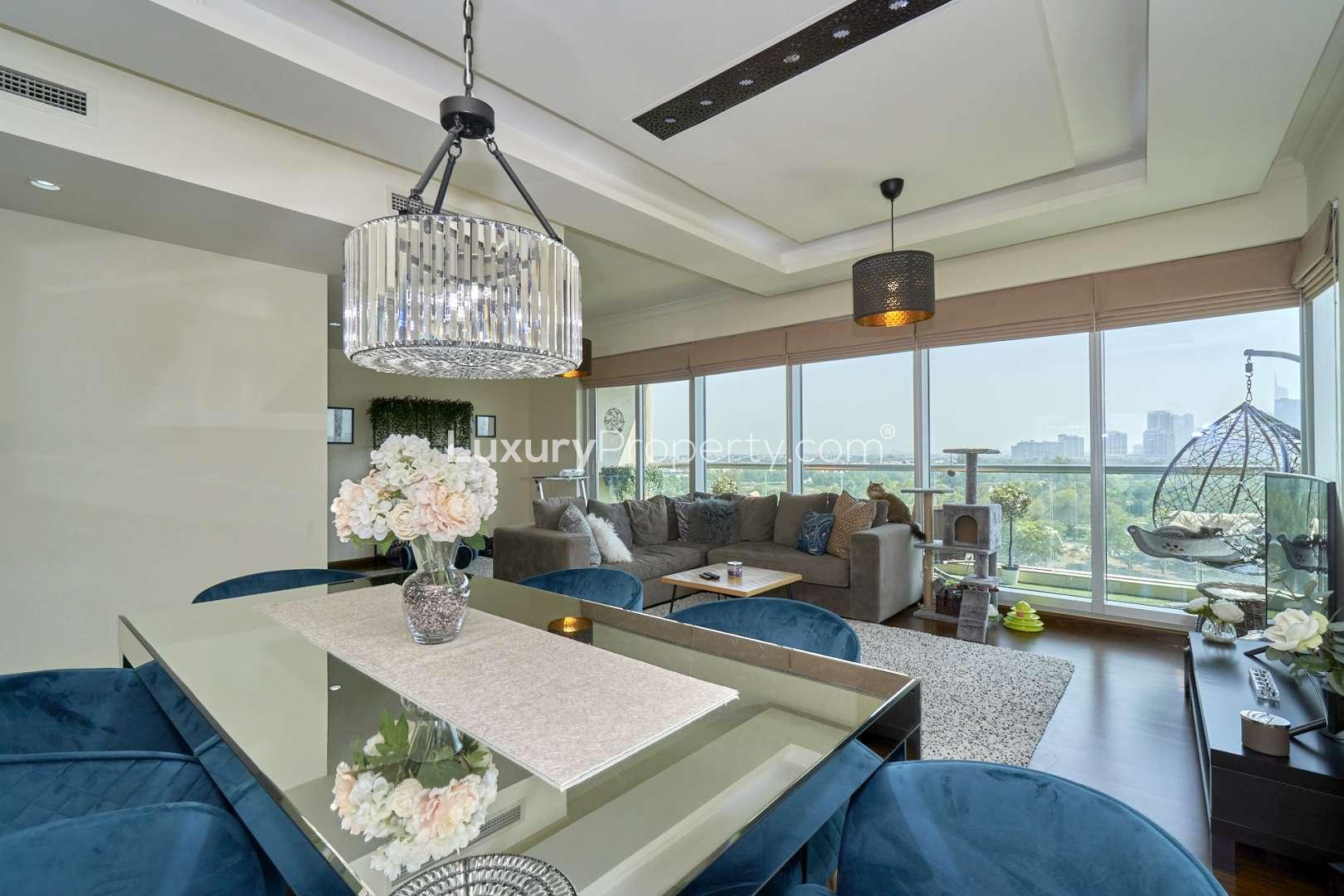 Bright living room in upgraded apartment with city view, The Fairways, The Views