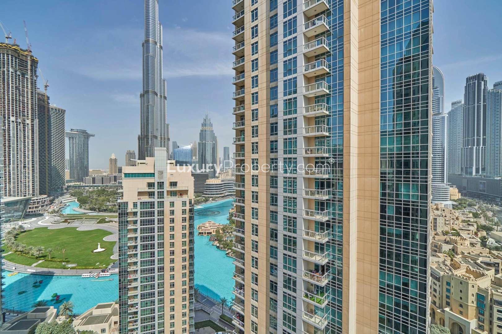 Spacious balcony view from 3-bedroom apartment in The Residences, Downtown Dubai