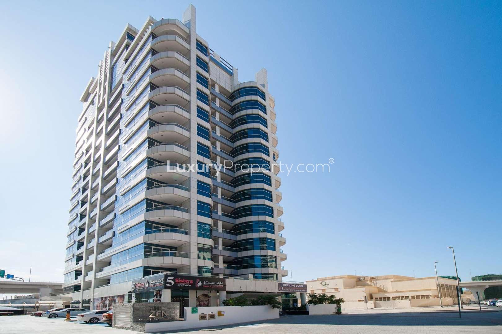 Bright living room with balcony access in 3-bedroom apartment, The Zen Tower, Dubai Marina