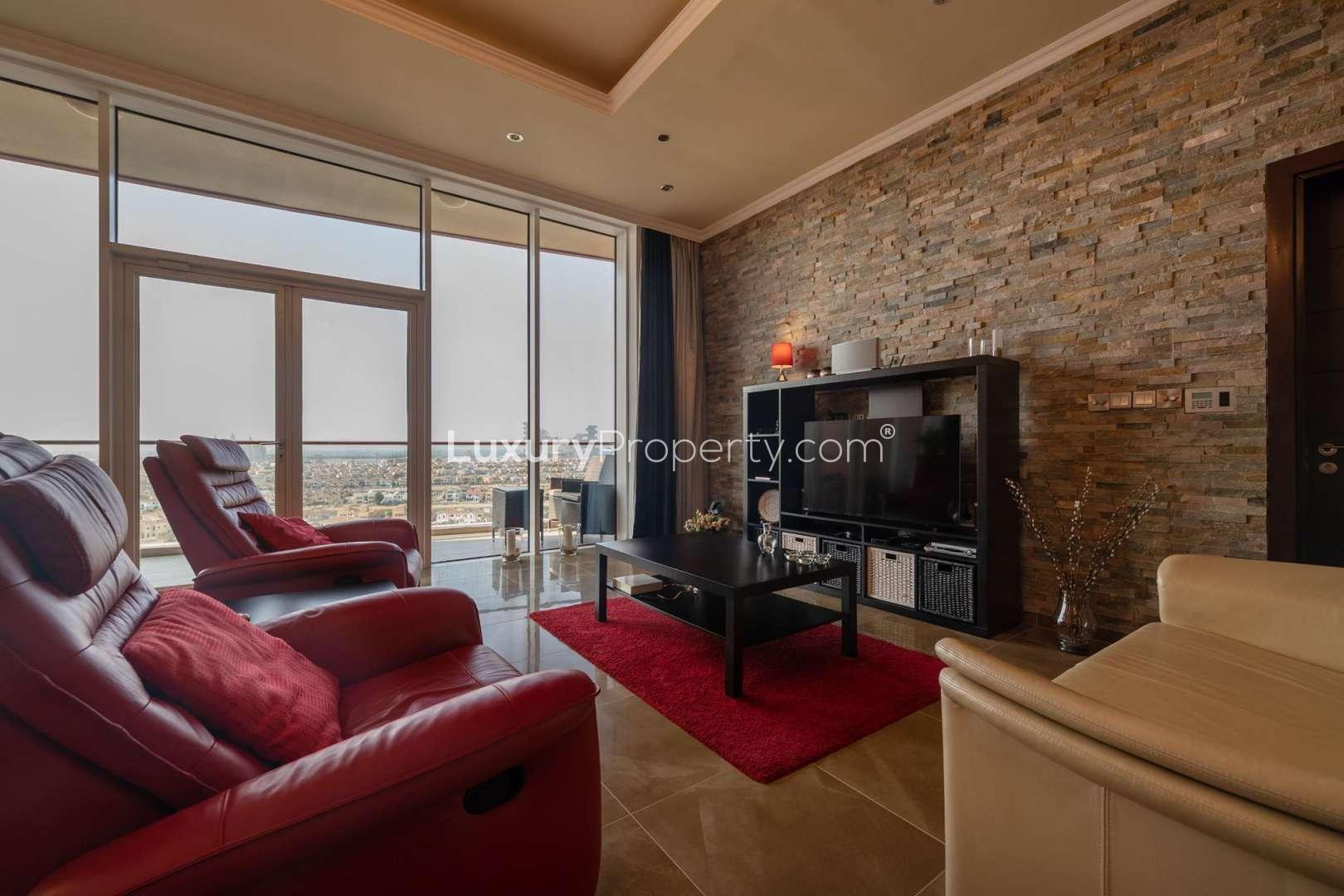 Luxurious living room in upgraded 3-bed apartment, Tiara Residences, Palm Jumeirah