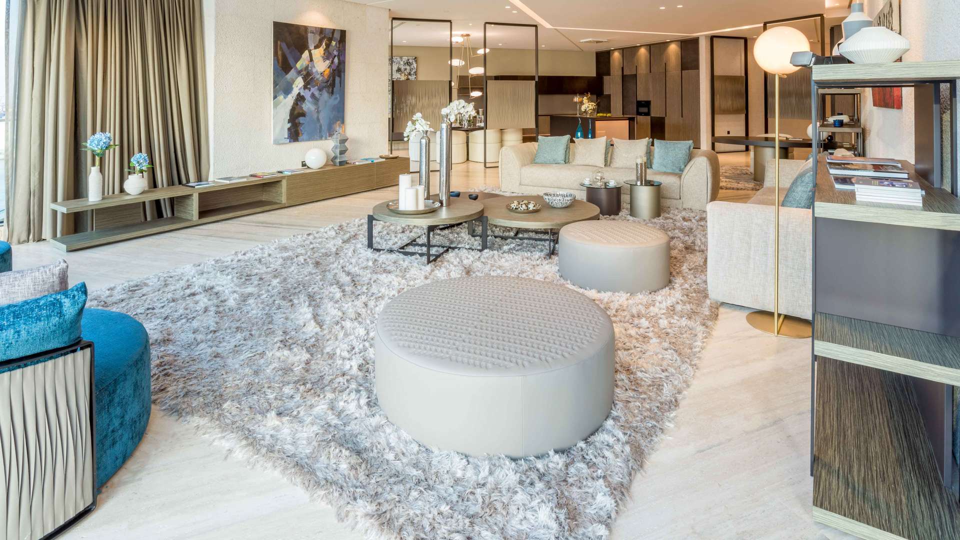 Luxurious living room in 3-bedroom Volante Tower apartment, Business Bay, with modern decor