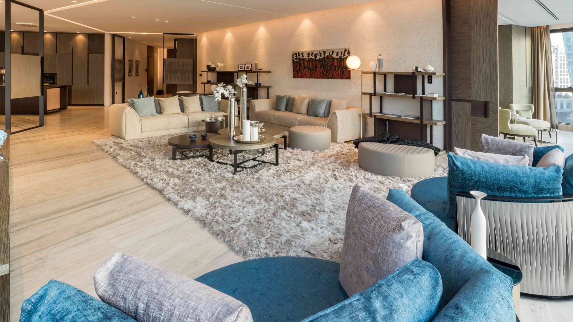 Luxurious living room in 3-bedroom Volante Tower apartment with stunning canal views, Business Bay