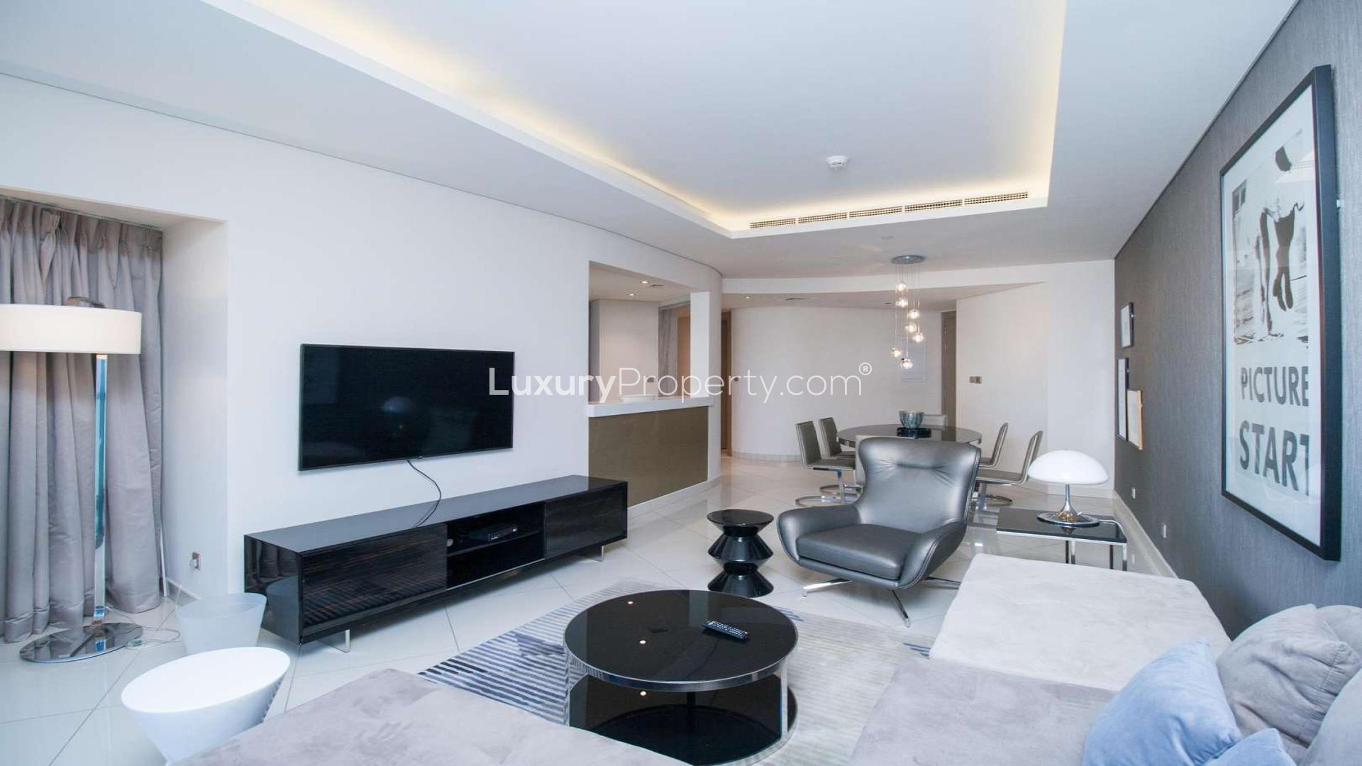 High-floor apartment balcony view in DAMAC Towers, Business Bay, Dubai, for rent