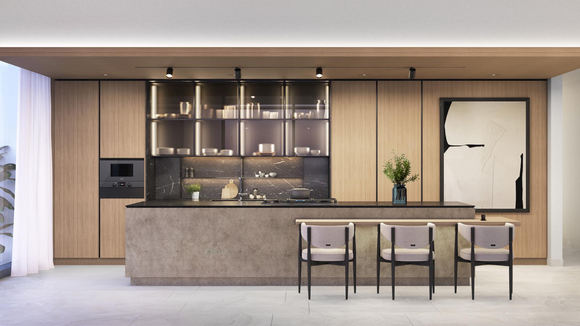 Luxurious open-plan living area in One River Point apartment, Business Bay, with modern furnishings