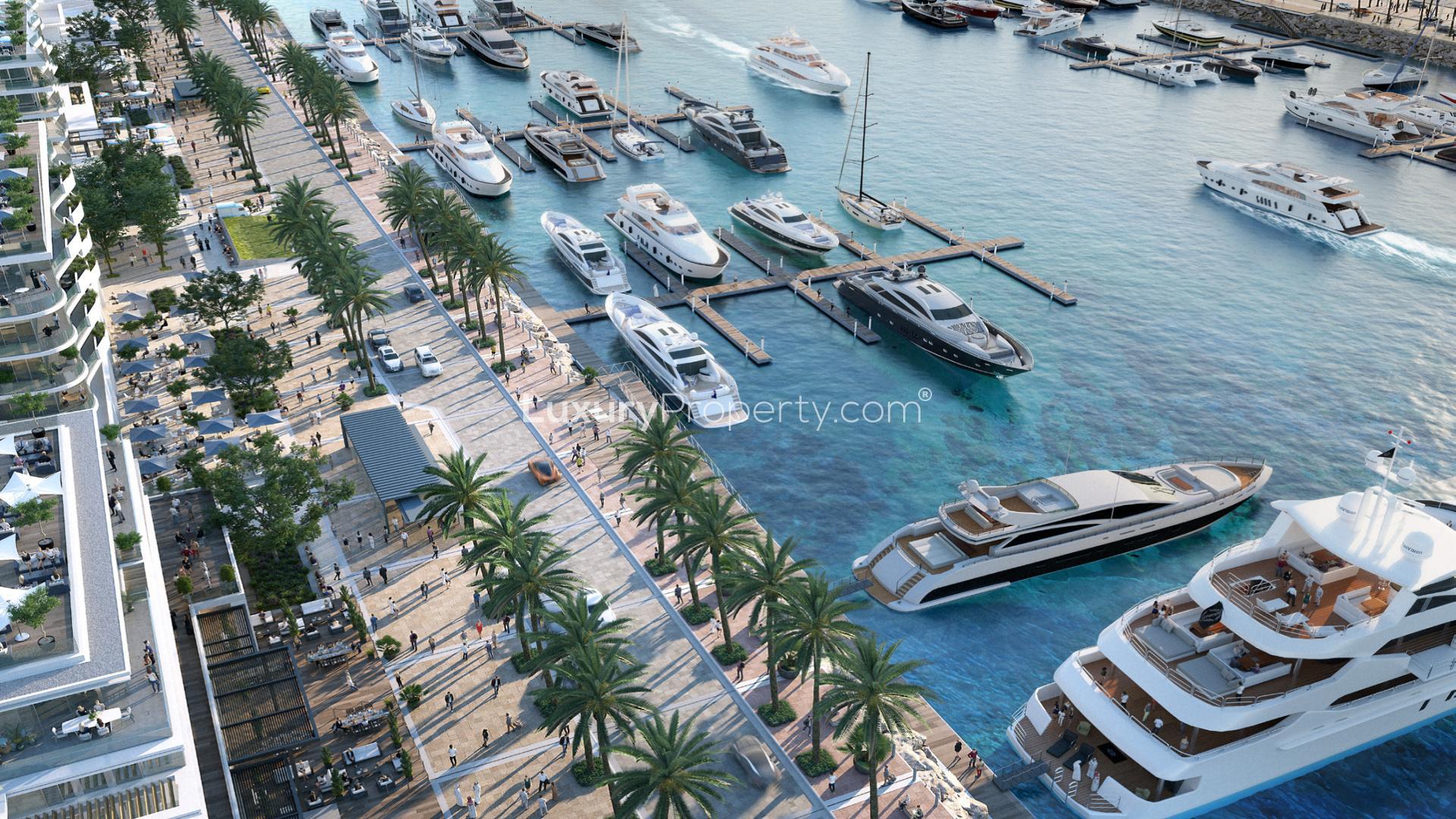 Luxurious living room in three-bed Avonlea apartment, Mina Rashid, with modern decor and views