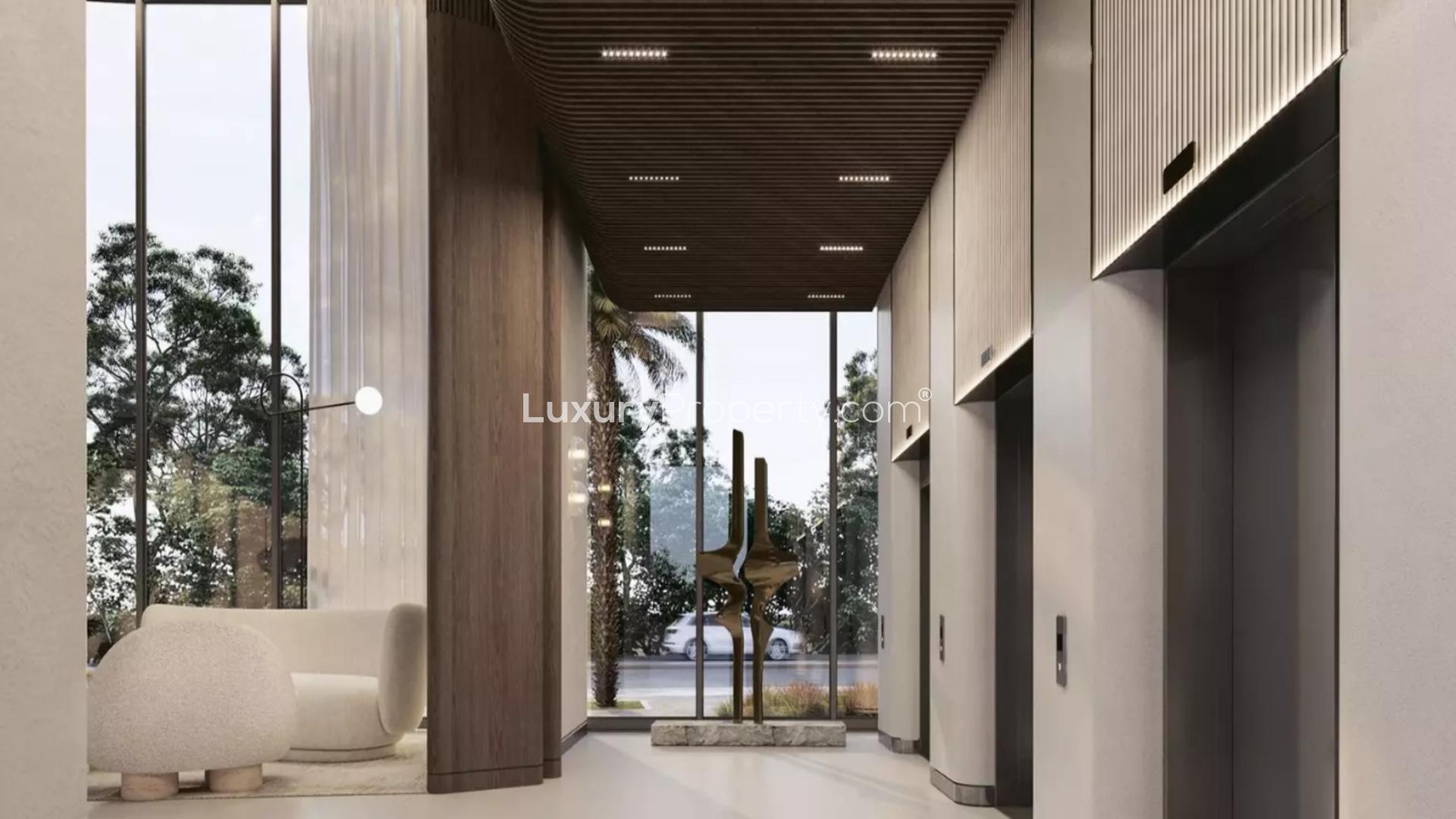 Modern lobby of Ellington Views I, Al Hamra Island apartment for sale, luxury interiors