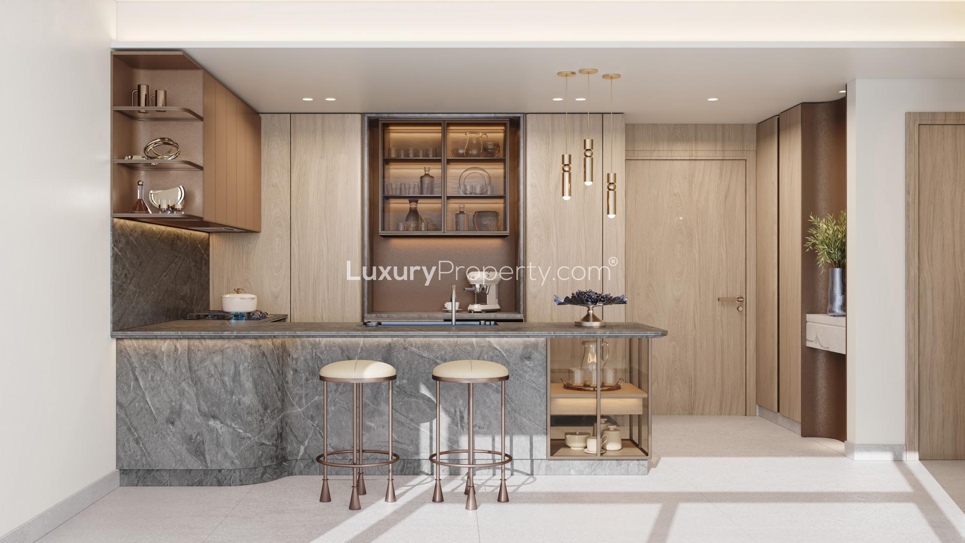 High-floor apartment living room with panoramic views in Mercer House, Jumeirah Lake Towers