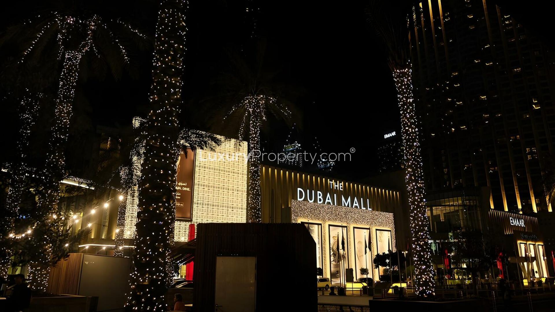 Luxurious Downtown Dubai apartment view, featuring iconic skyline and vibrant city lights at night